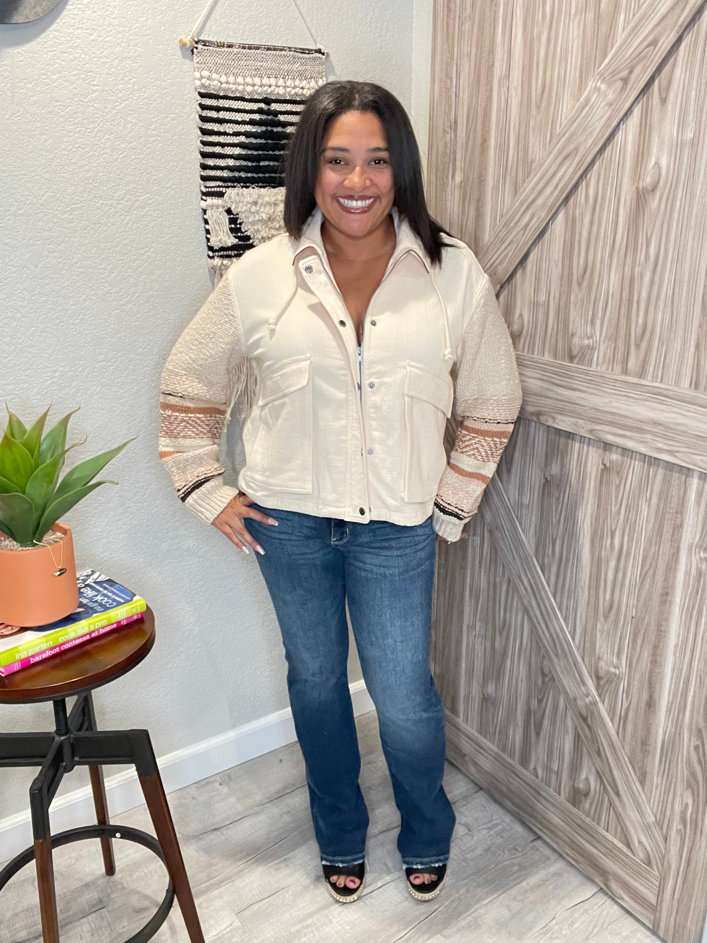 Saltwater Luxe Cream Sweater Sleeve Snap Front Jacket