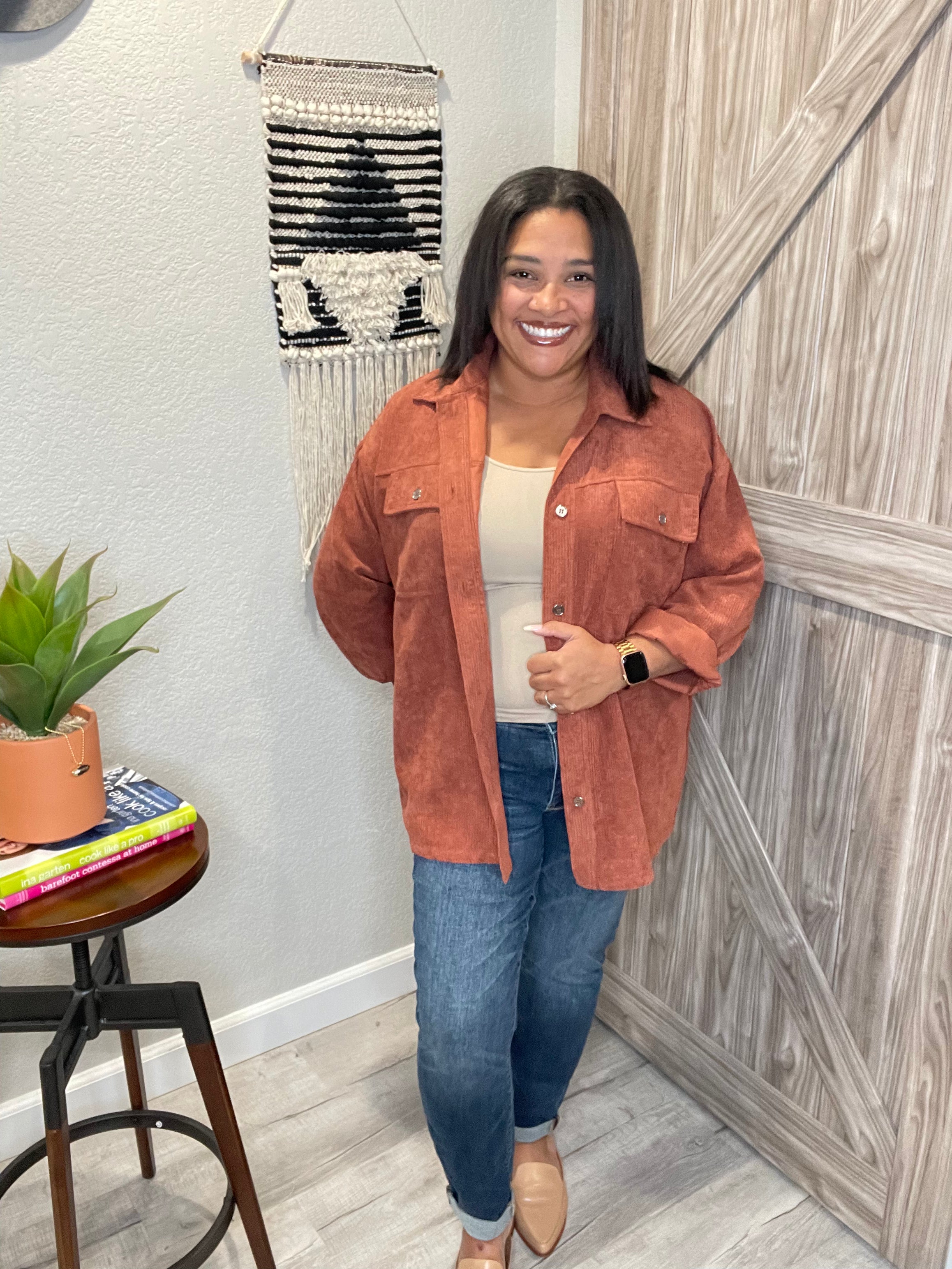 Size 1XL Cinnamon Corduroy Button Down Fall Shacket