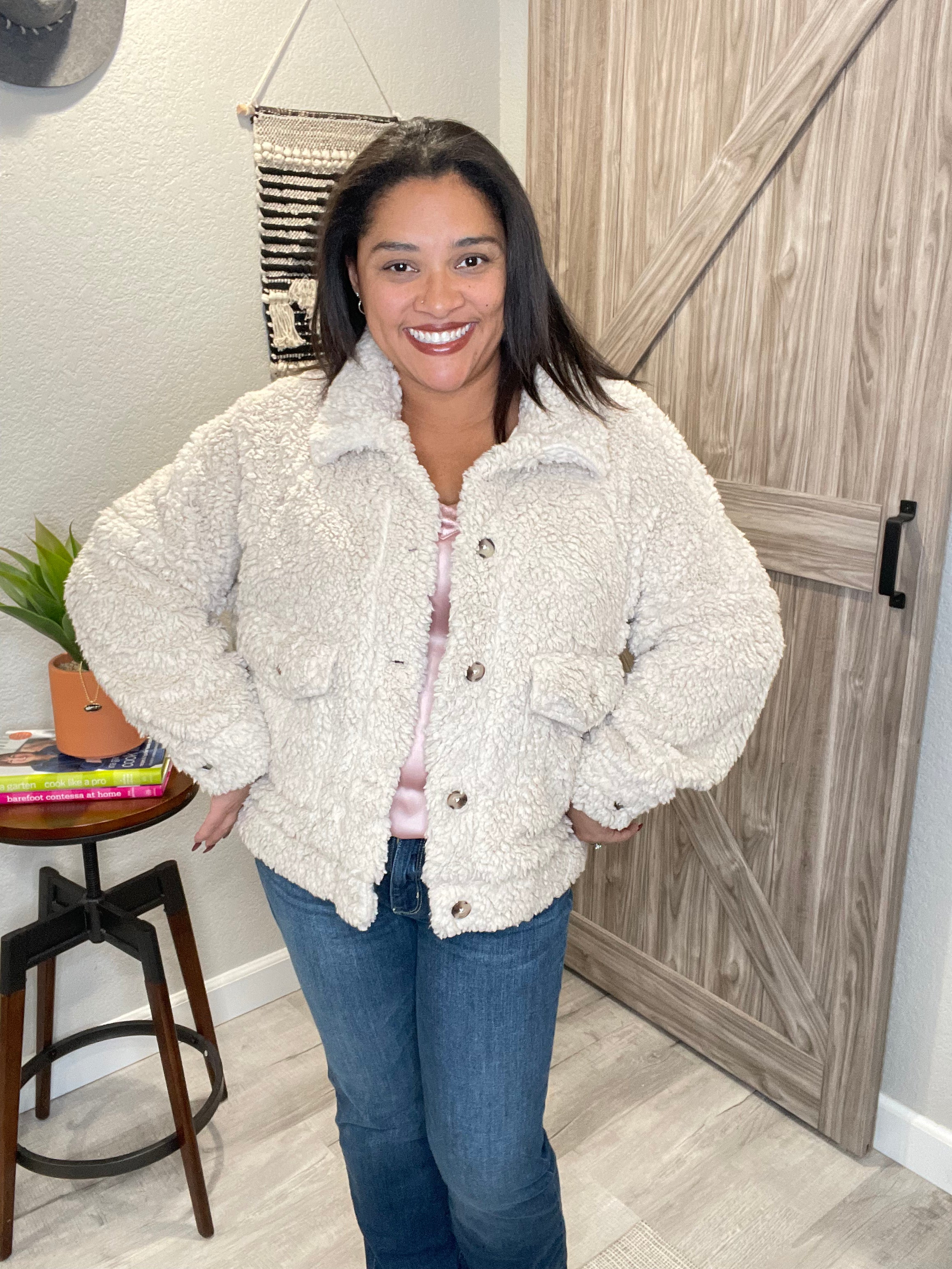 Saltwater Luxe Natural Sherpa Button Up Jacket