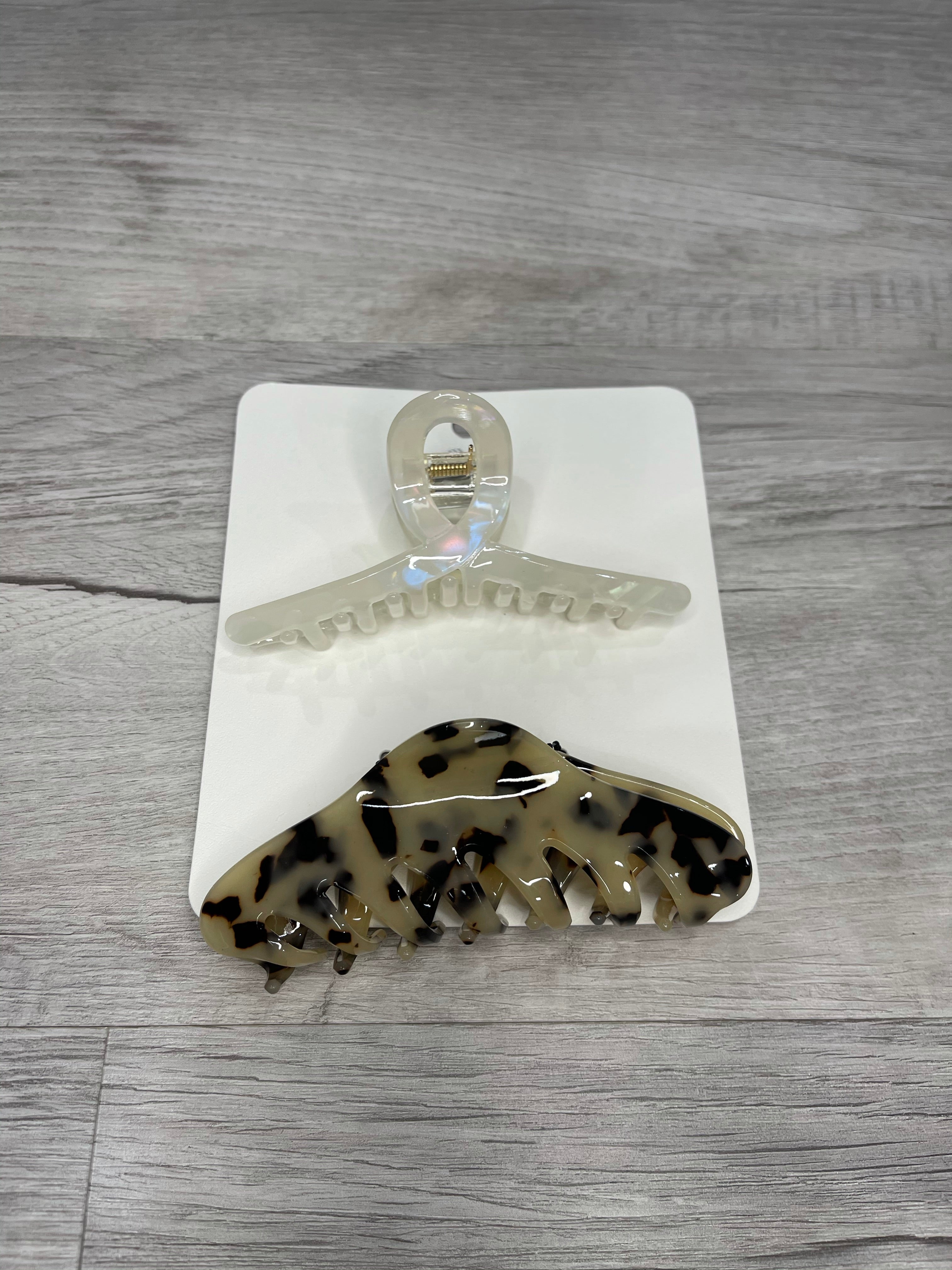 Khaki & Ivory Claw Hair Clips Set of 2