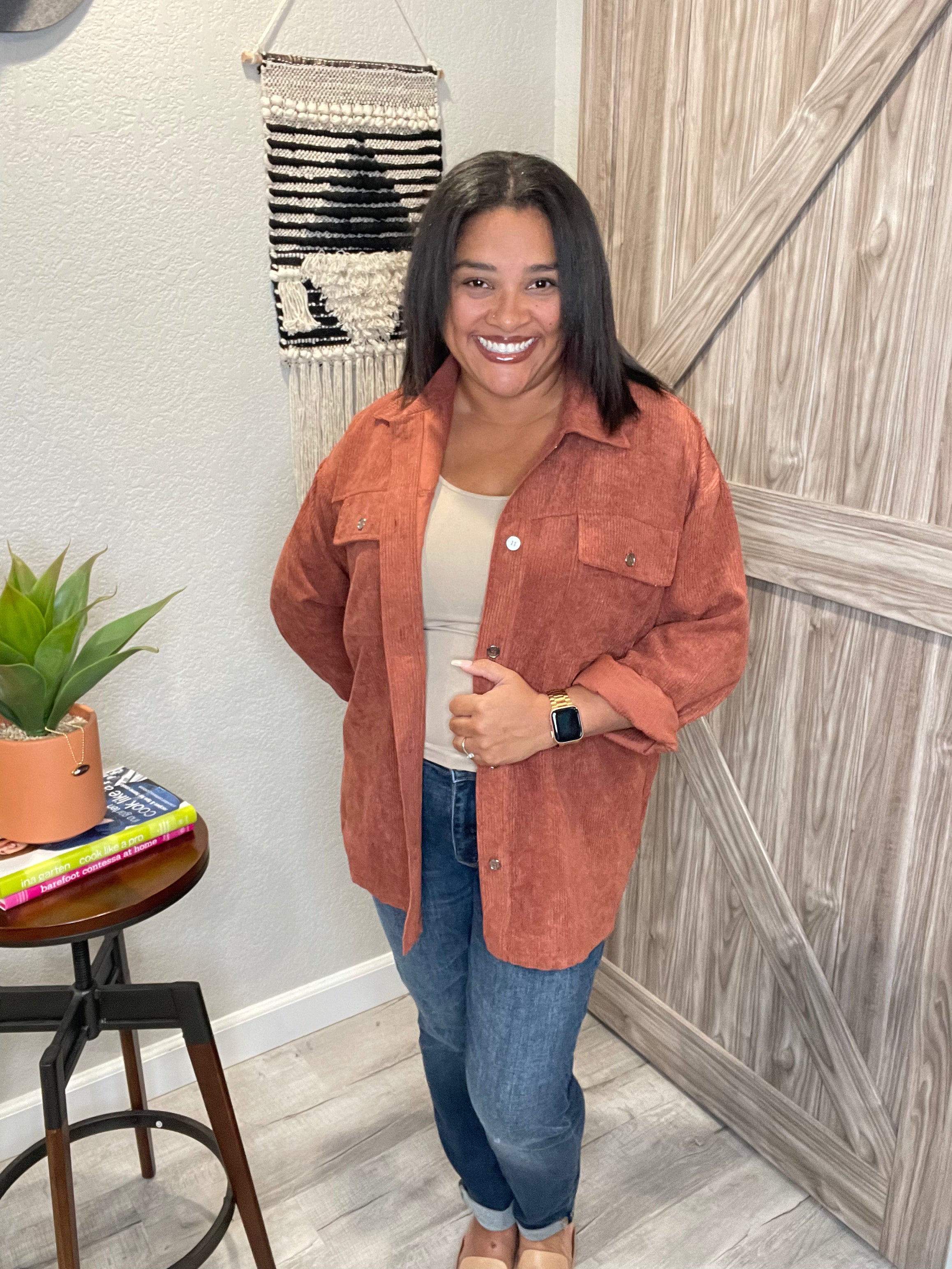 Size 1XL Cinnamon Corduroy Button Down Fall Shacket