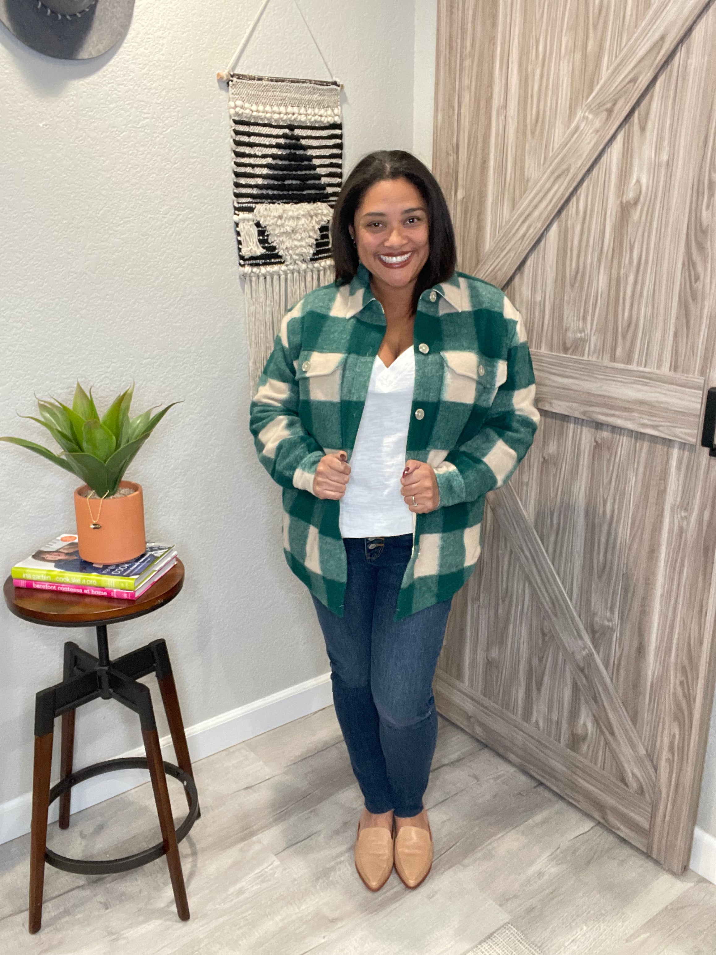 Size Large & XL Saltwater Luxe Forest Plaid Button Up Oversized Shacket