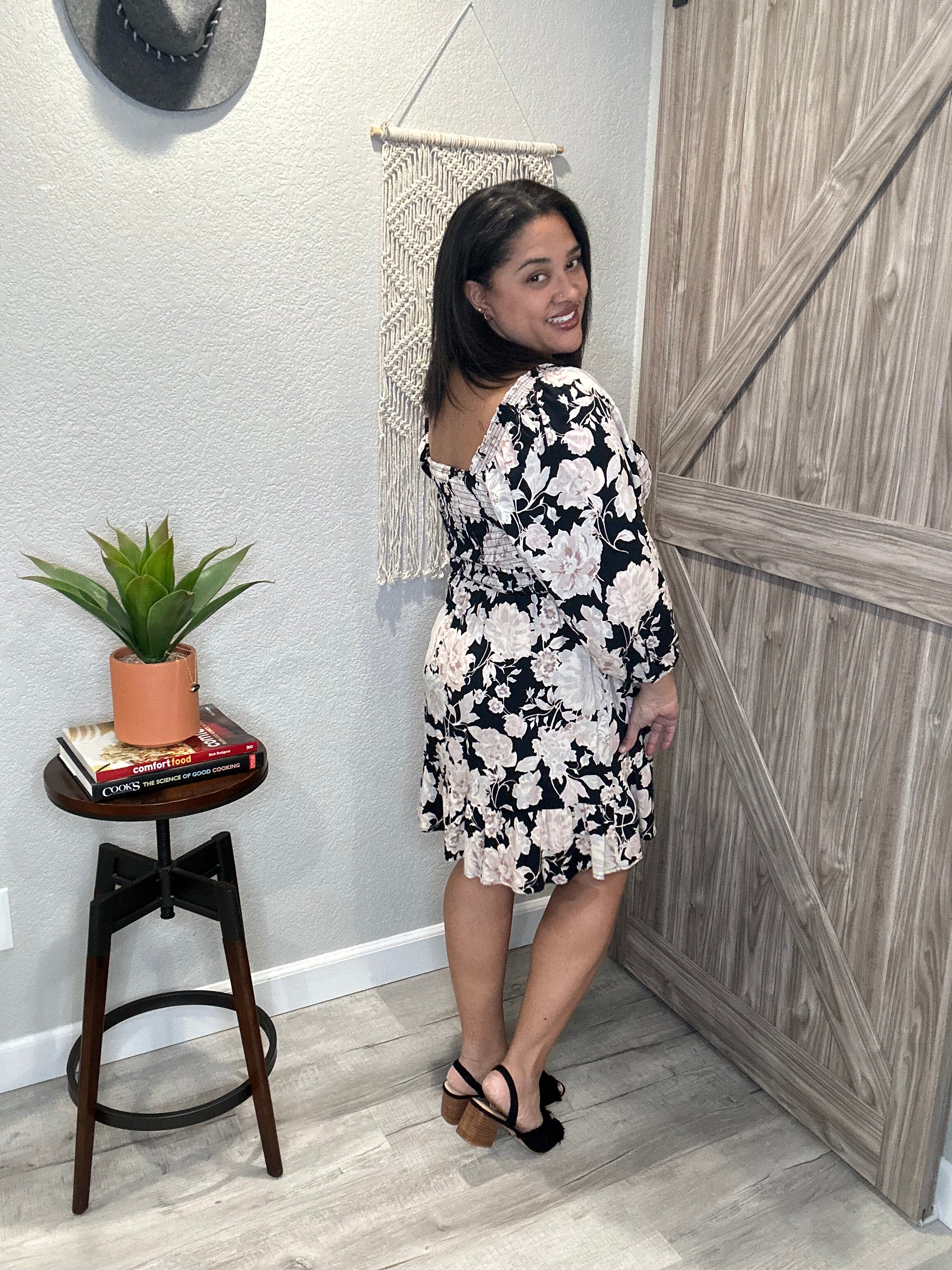 Size XS & Medium Saltwater Luxe Black Floral Above the Knee Dress