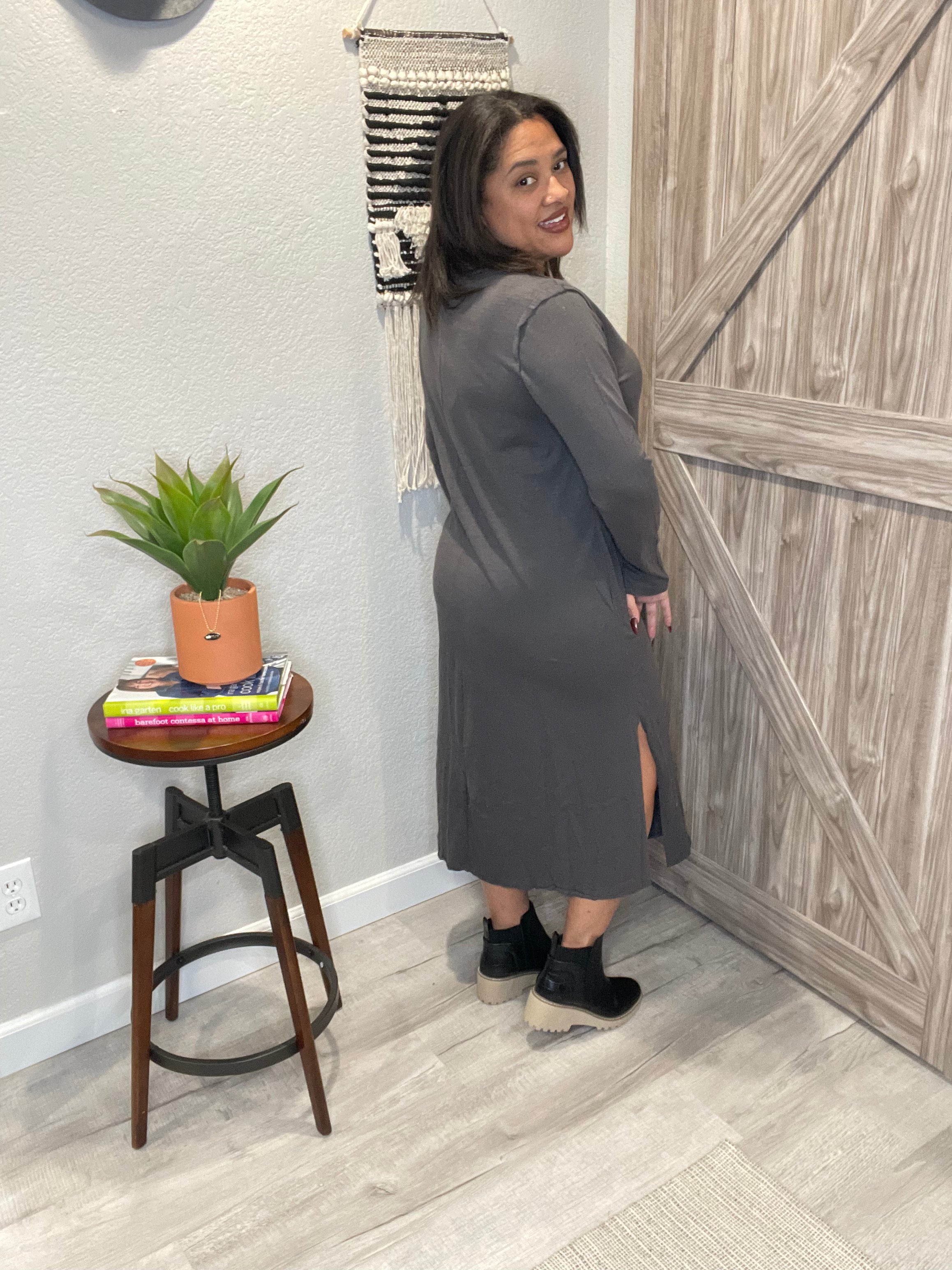 V Neck Cotton Maxi Raw Hem Dress