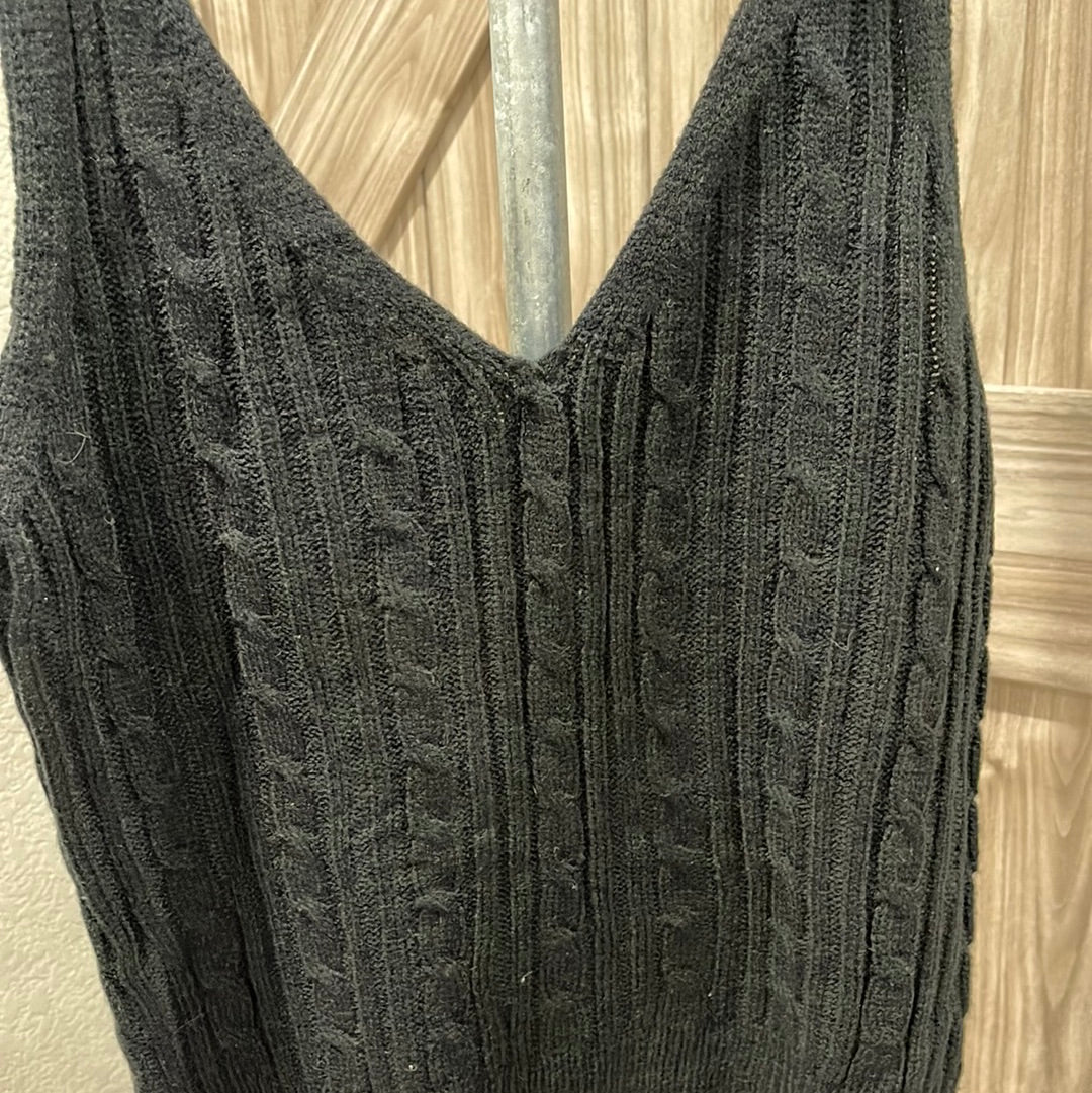 Black Cable Knit Sweater Cropped Tank Top