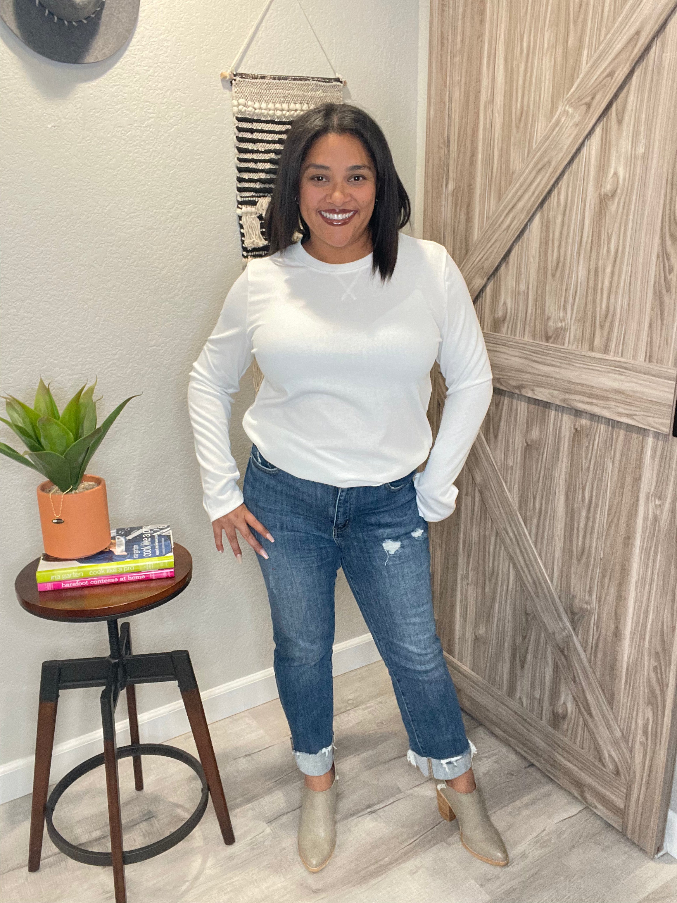 Ribbed Stretch Crew Neck Long Sleeve Shirt