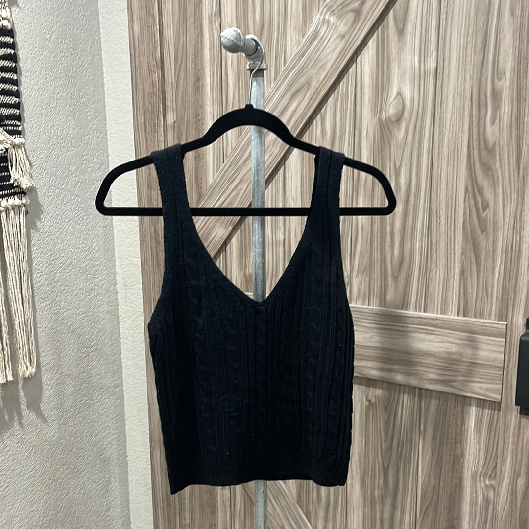 Black Cable Knit Sweater Cropped Tank Top