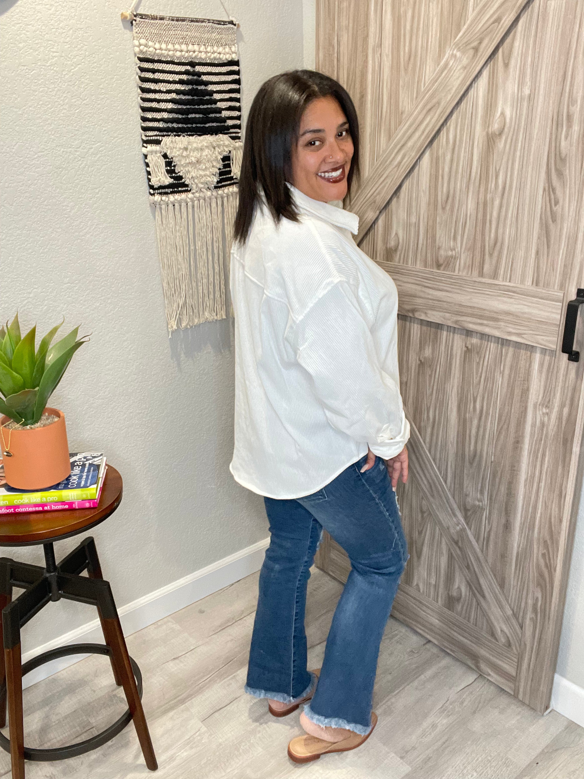 Risen Midrise Medium Blue Ankle Flare Jeans