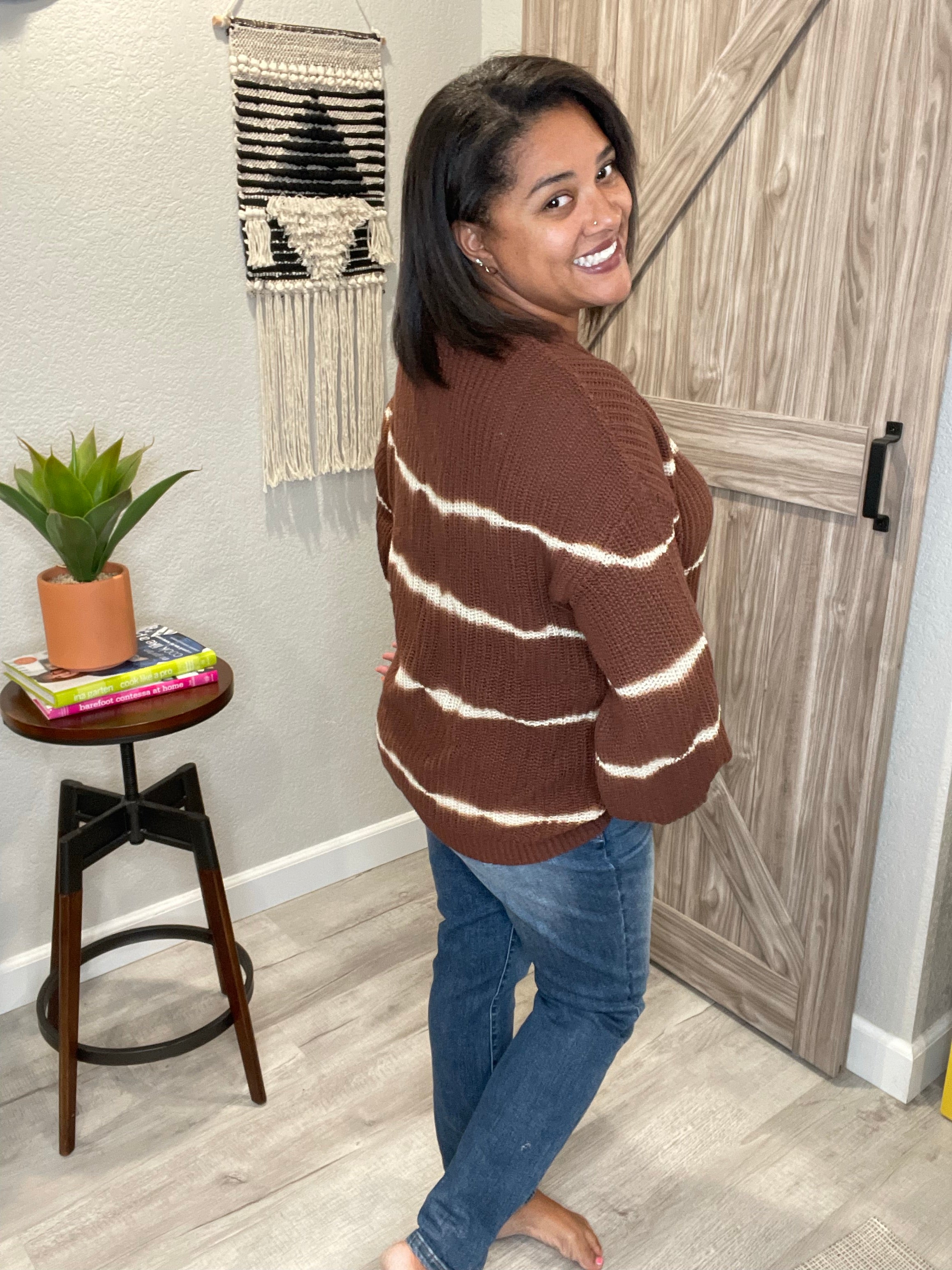 Size 2XL 3XL Cocoa Brown Tie Dye V Neck Pullover Sweater
