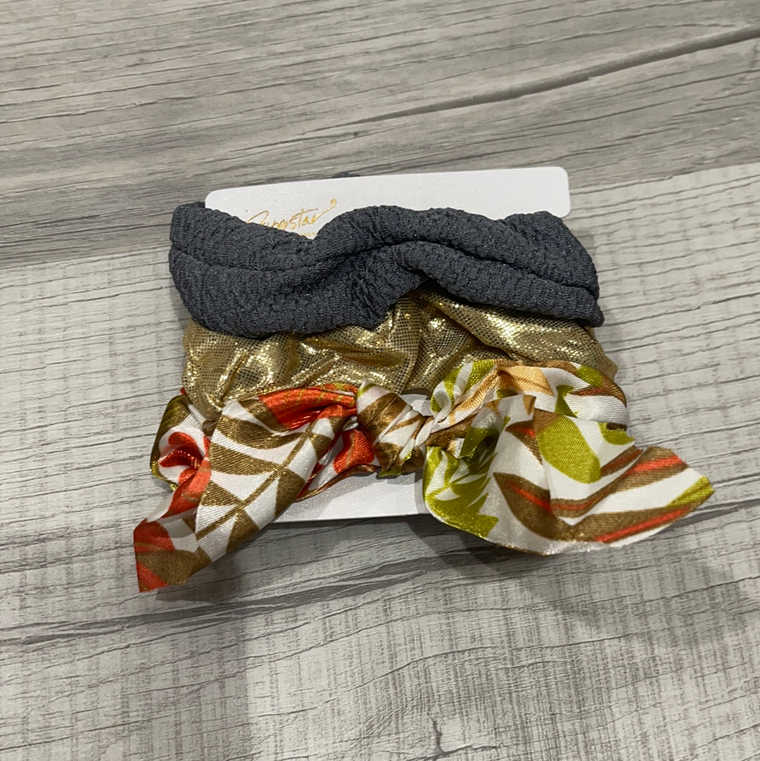 Floral Metallic Orange Mini 3 Pack of Scrunchies