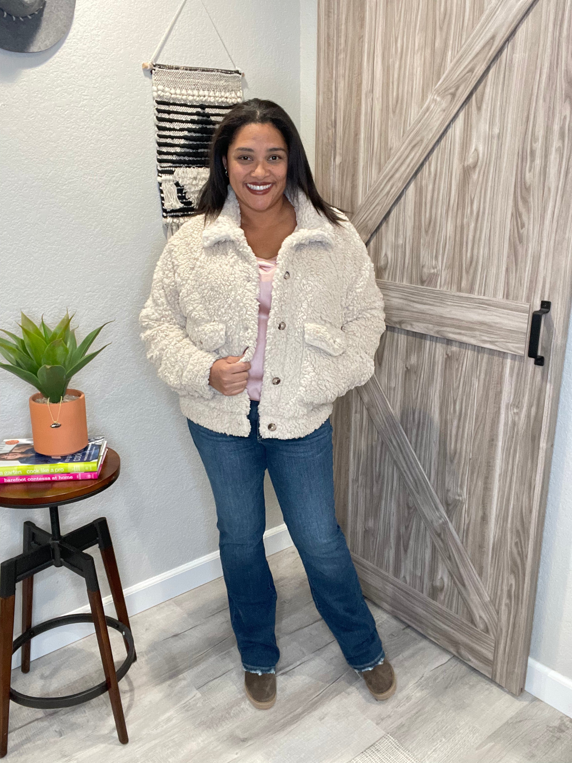 Size XS & Medium Saltwater Luxe Natural Sherpa Button Up Jacket