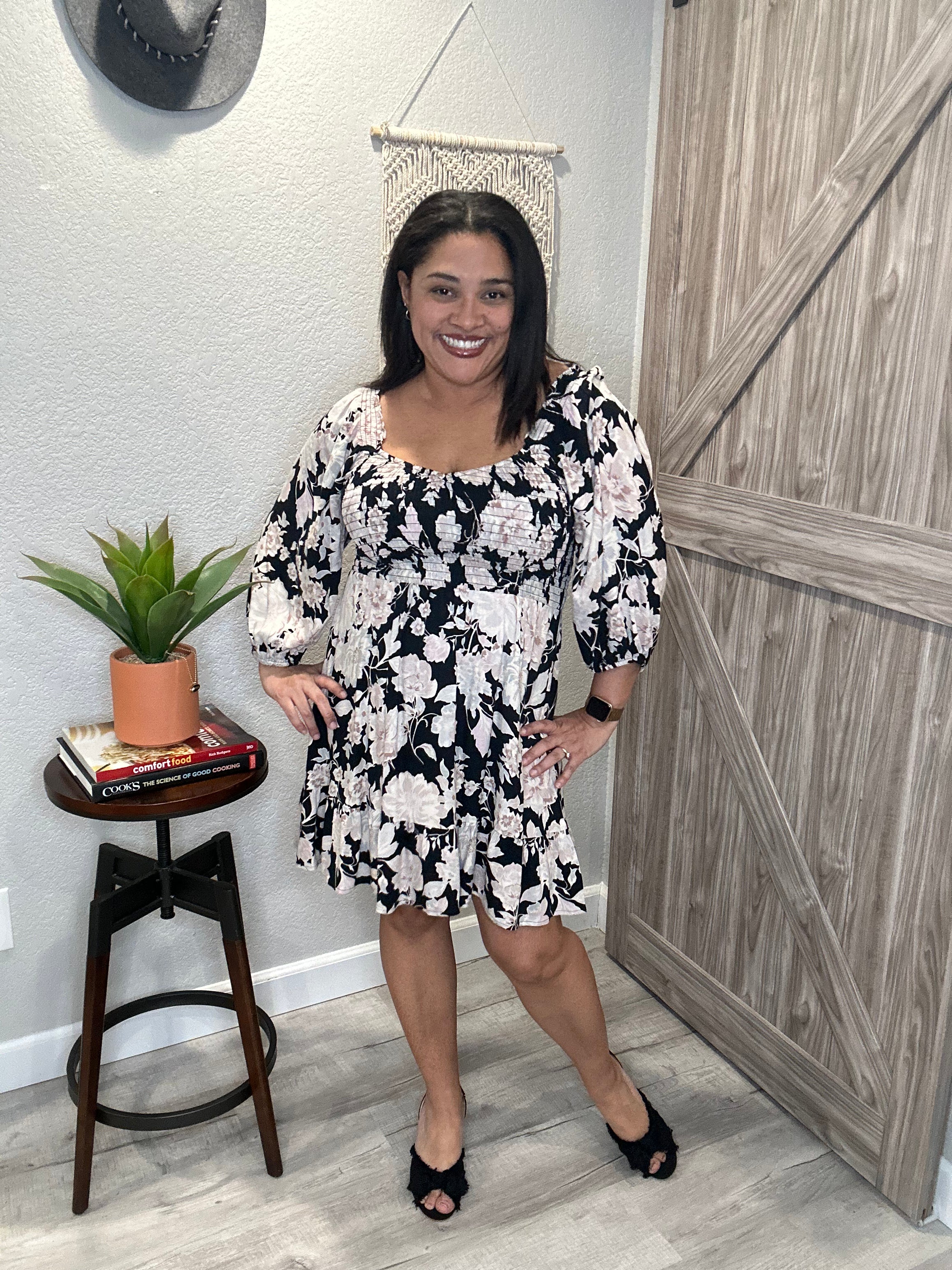 Size XS & Medium Saltwater Luxe Black Floral Above the Knee Dress