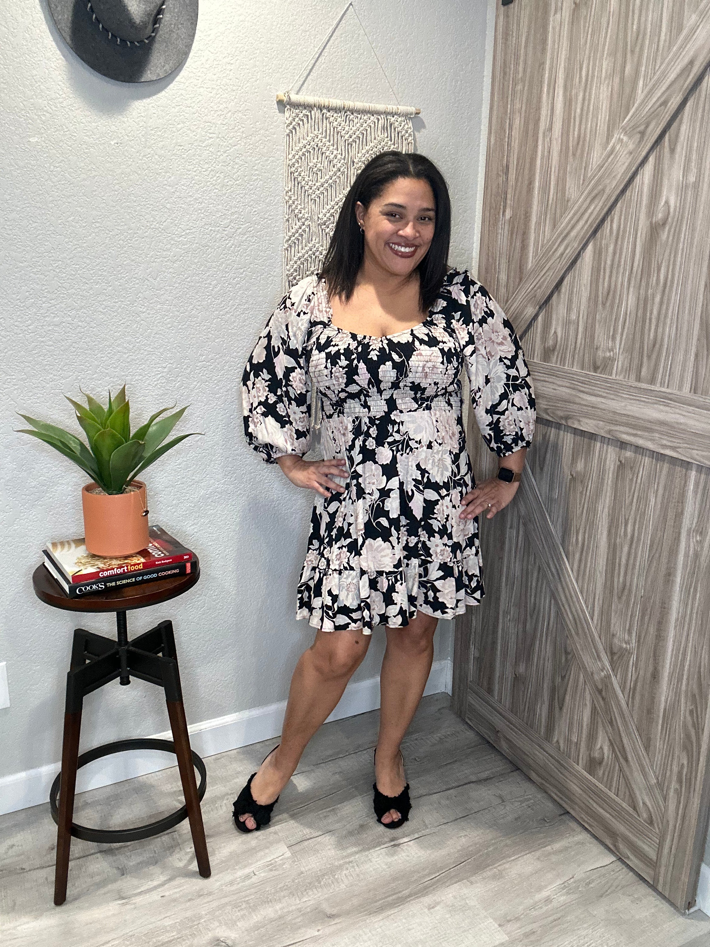 Size XS & Medium Saltwater Luxe Black Floral Above the Knee Dress