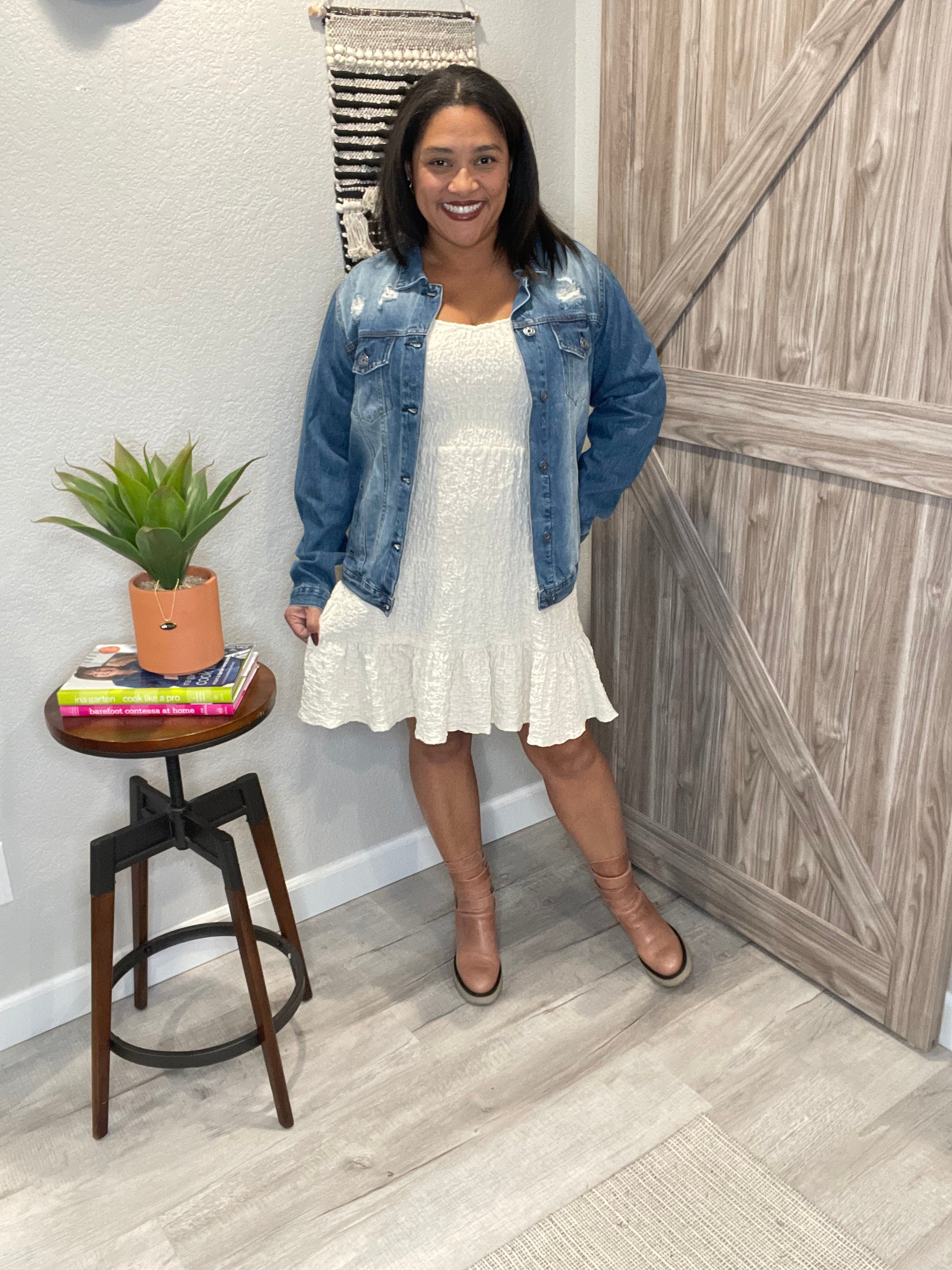 Saltwater Luxe 3/4 Balloon Sleeve Crinkle Ruched Ruffle Dress