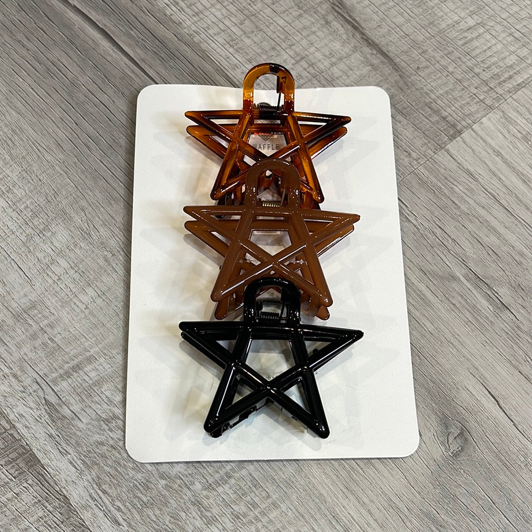 Brown & Black Set of 3 Star Hair Claw Clips