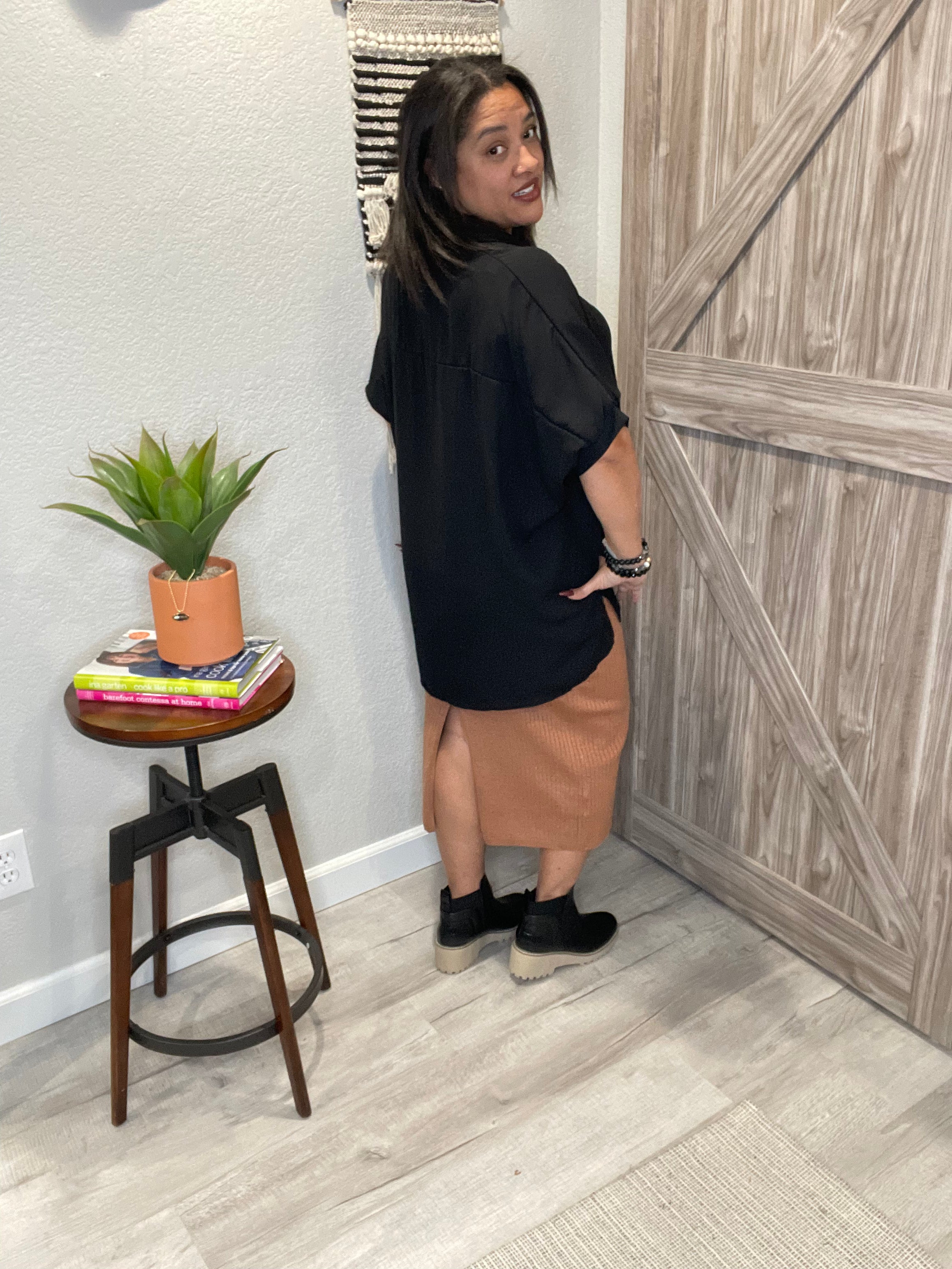 Thick Ribbed Midi Back Slit Sweater Skirt