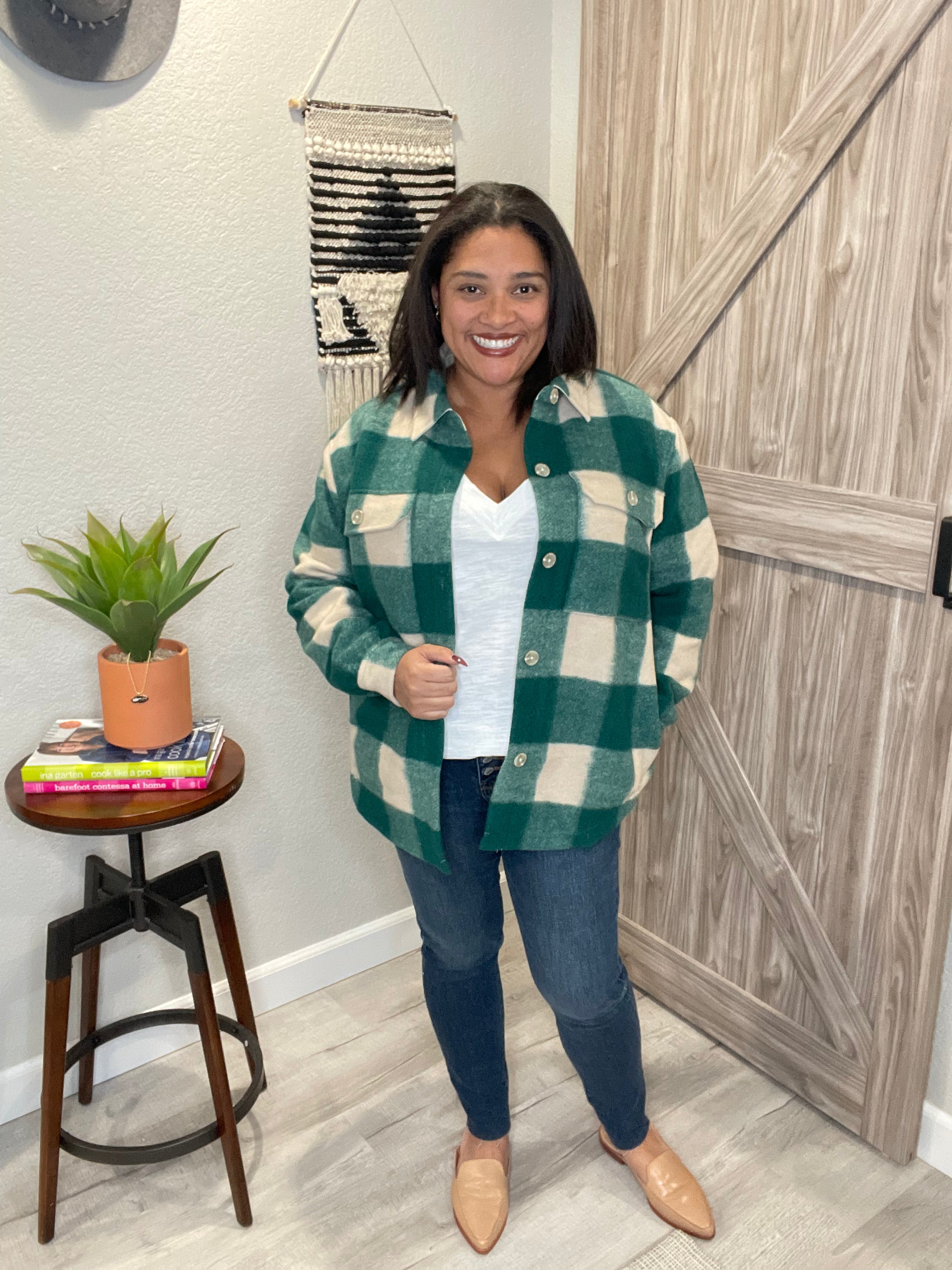 Size Large & XL Saltwater Luxe Forest Plaid Button Up Oversized Shacket