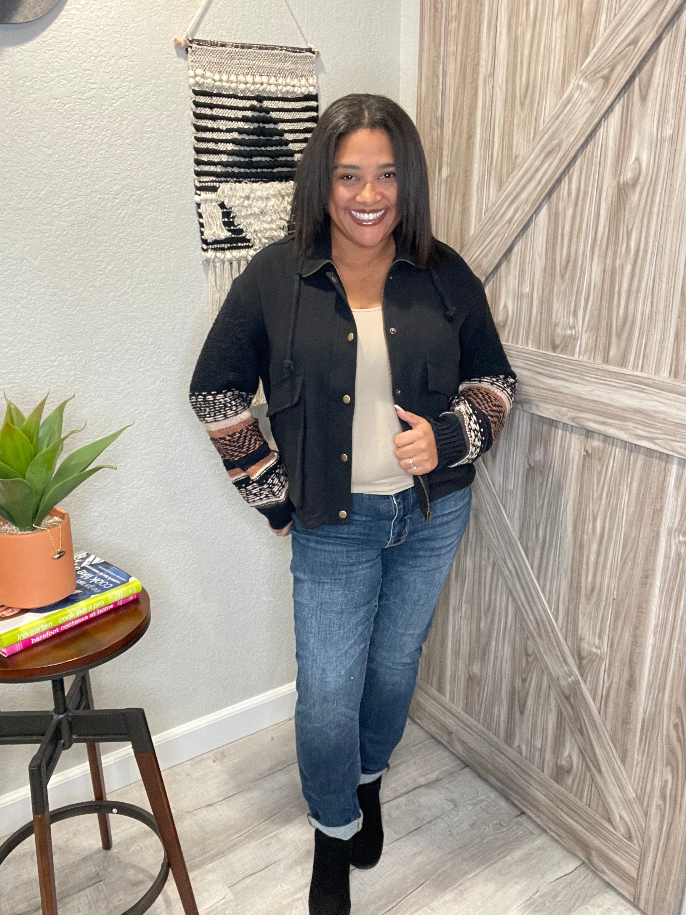 Size XS & Small Saltwater Luxe Black Sweater Sleeve Snap Front Jacket