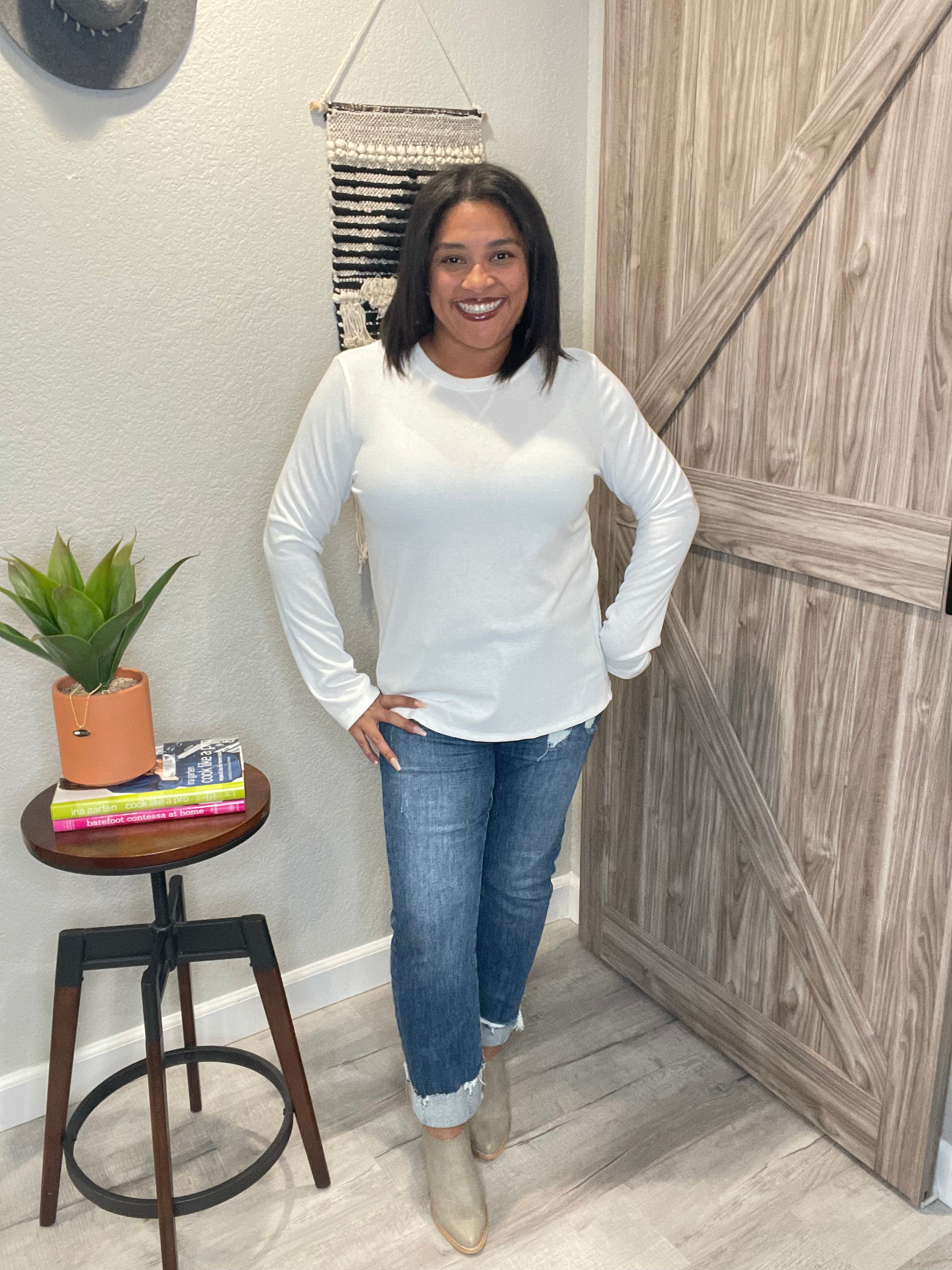 Ribbed Stretch Crew Neck Long Sleeve Shirt