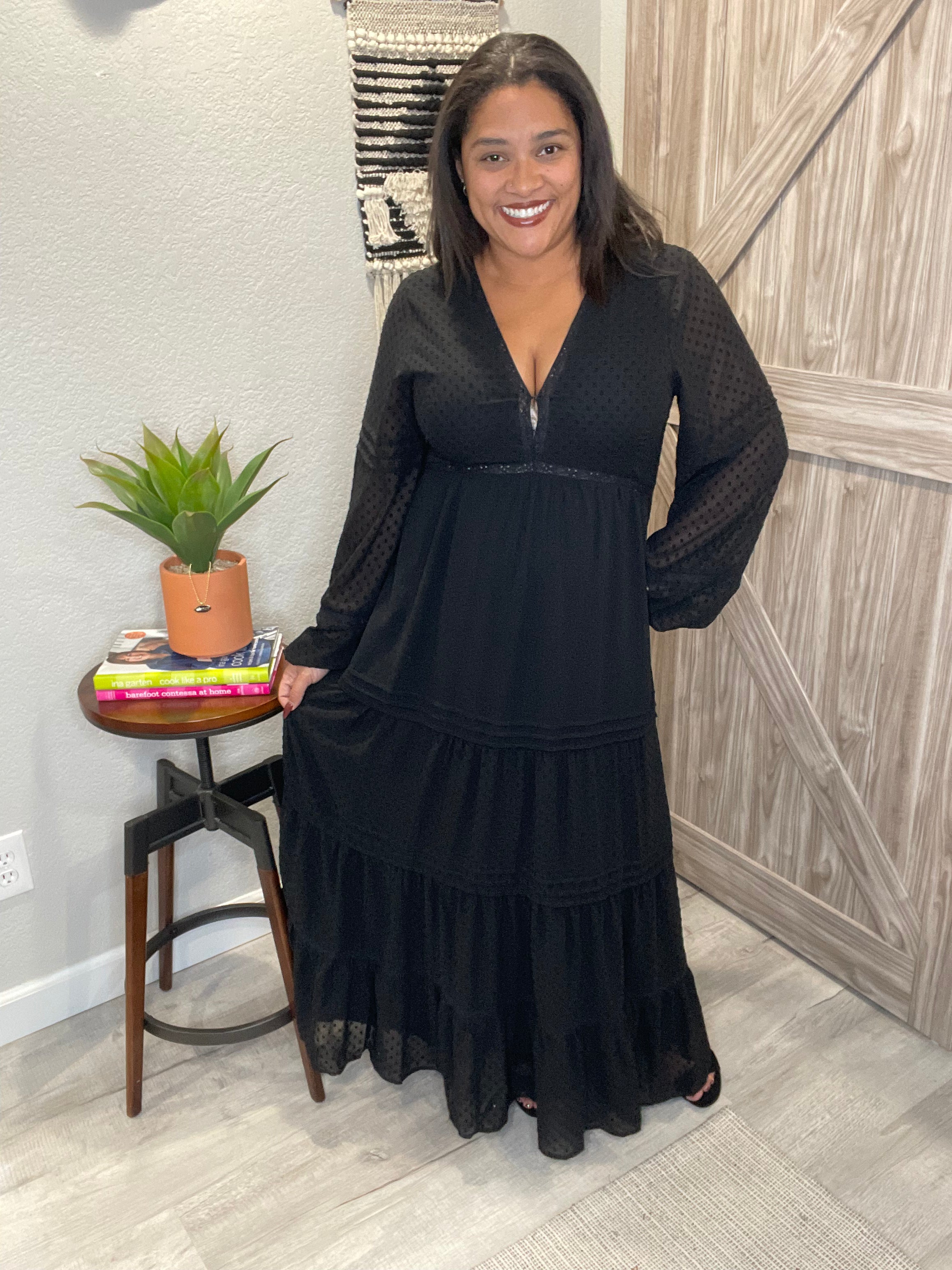 Saltwater Luxe Black Swiss Dot Maxi Dress