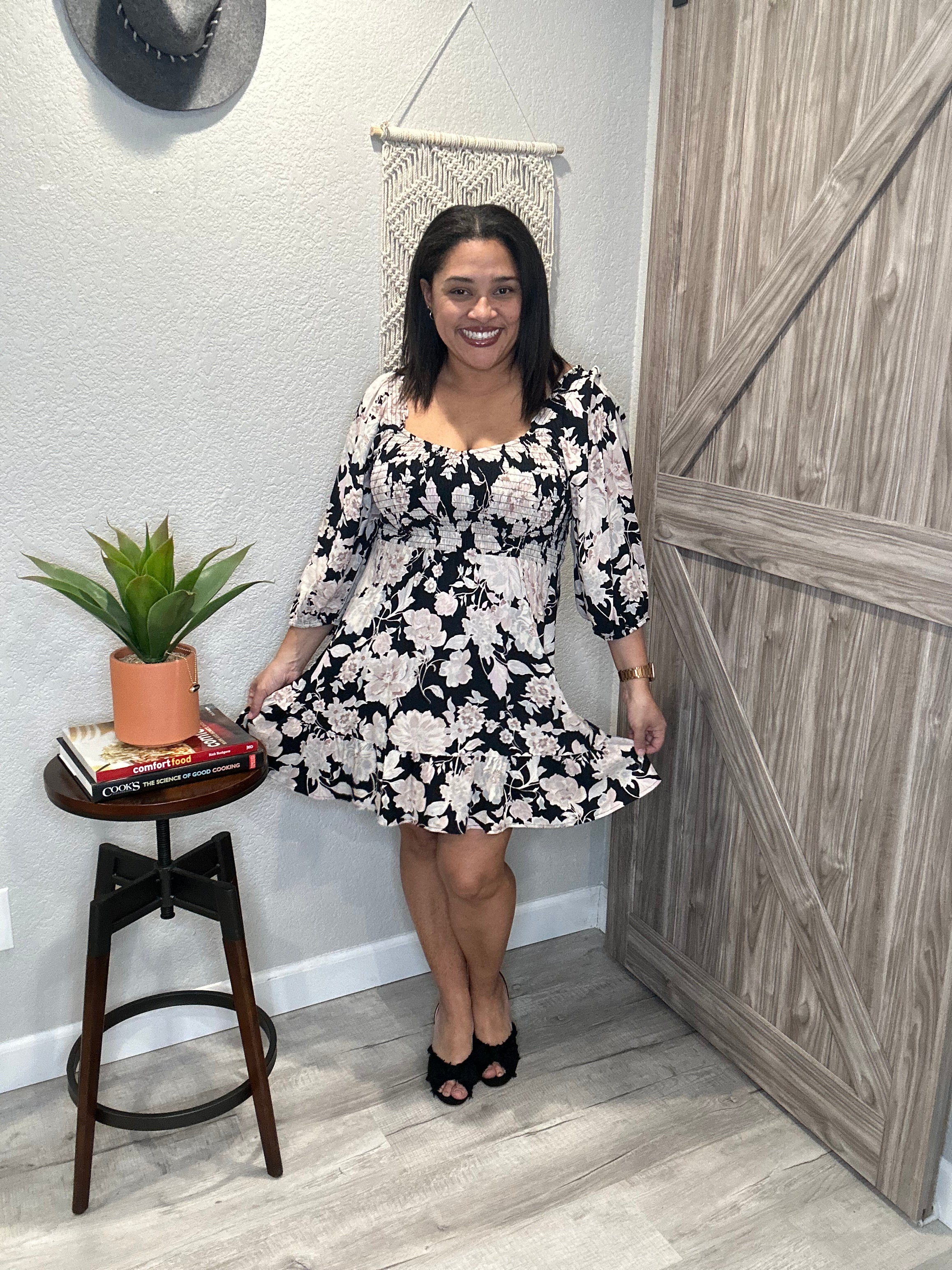 Size XS & Medium Saltwater Luxe Black Floral Above the Knee Dress