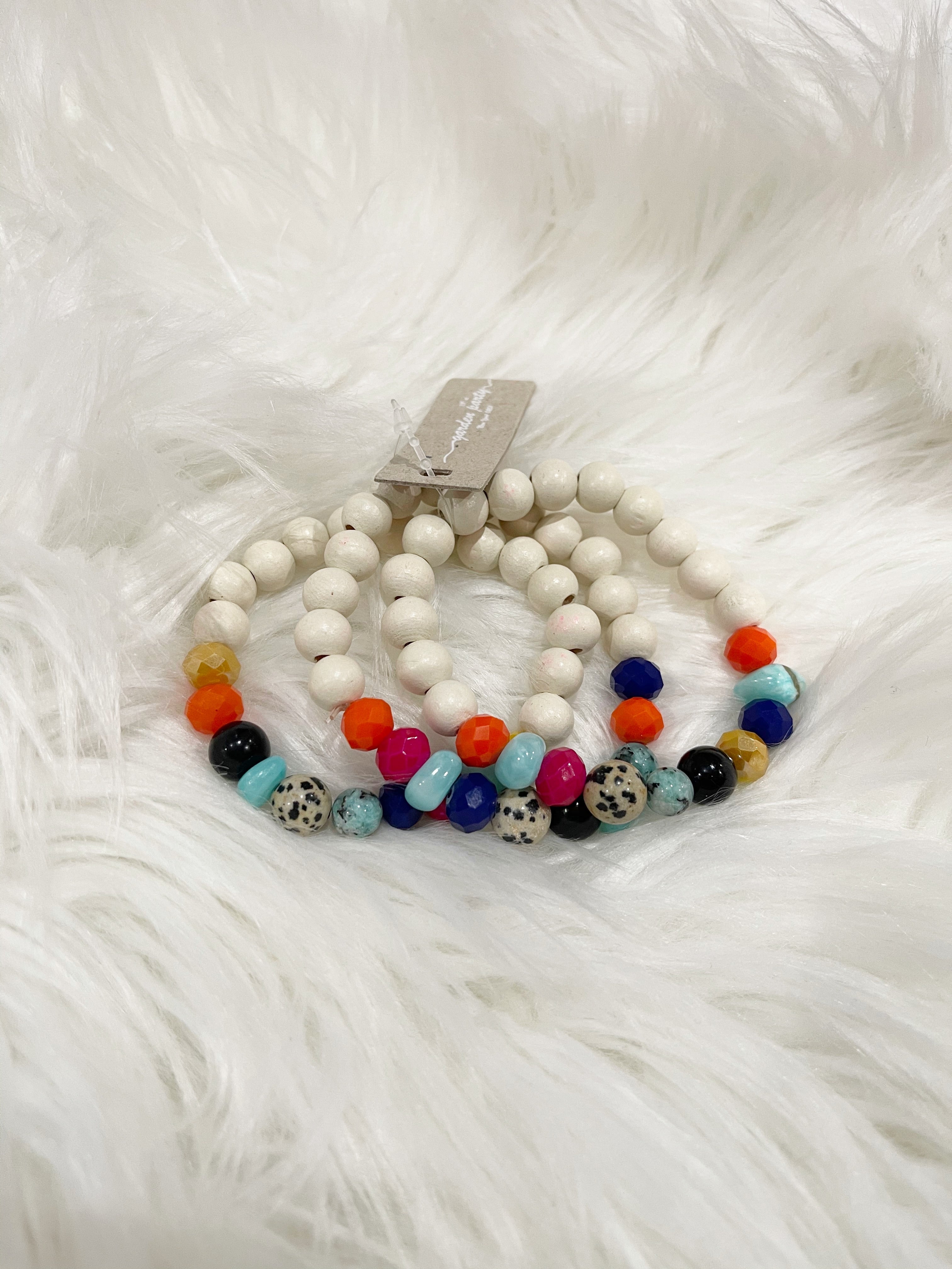 Multi Color Wood & Mixed Material Bracelet Set
