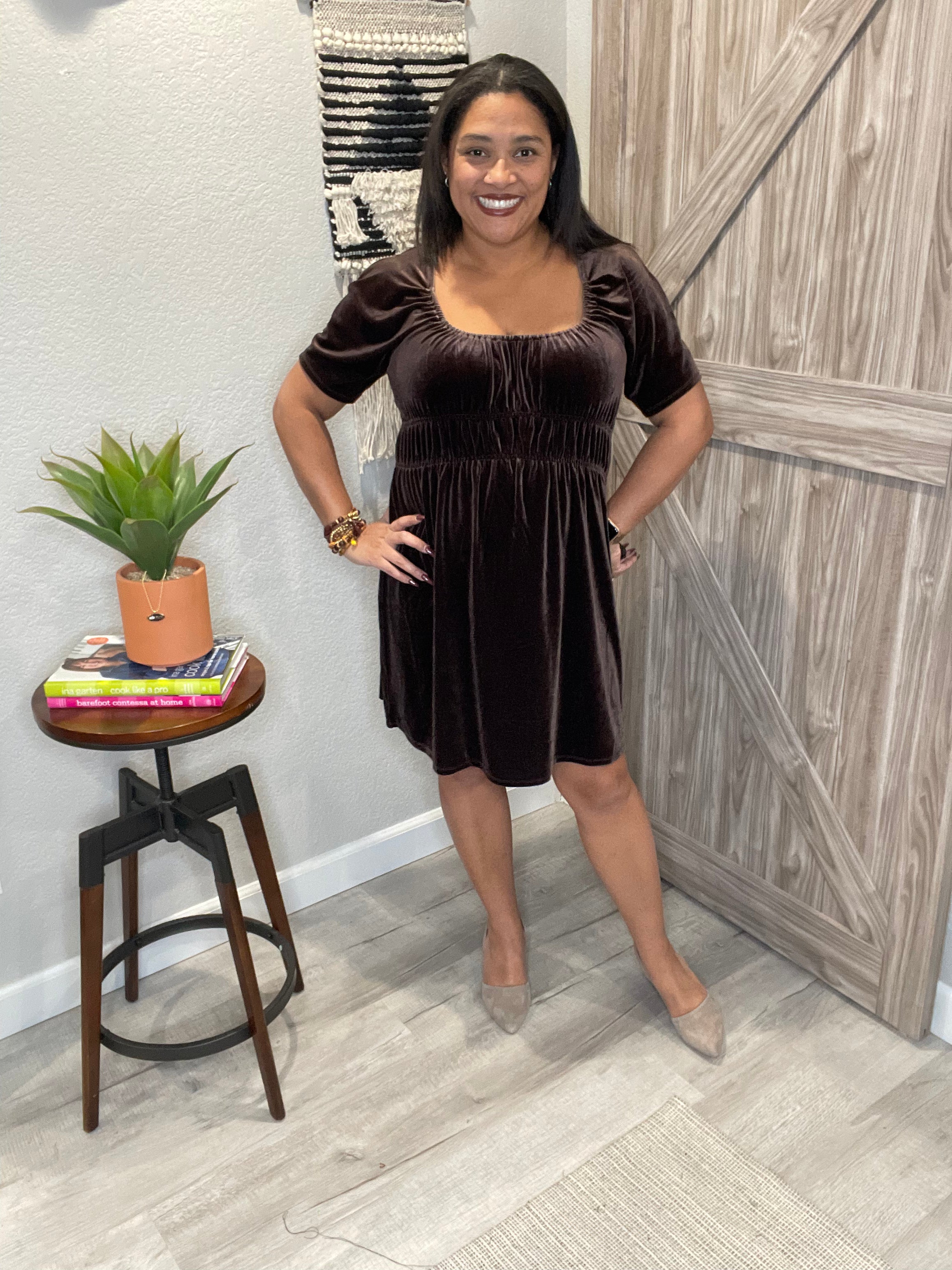Saltwater Luxe Chocolate Brown Stretch Above the Knee Velour Dress