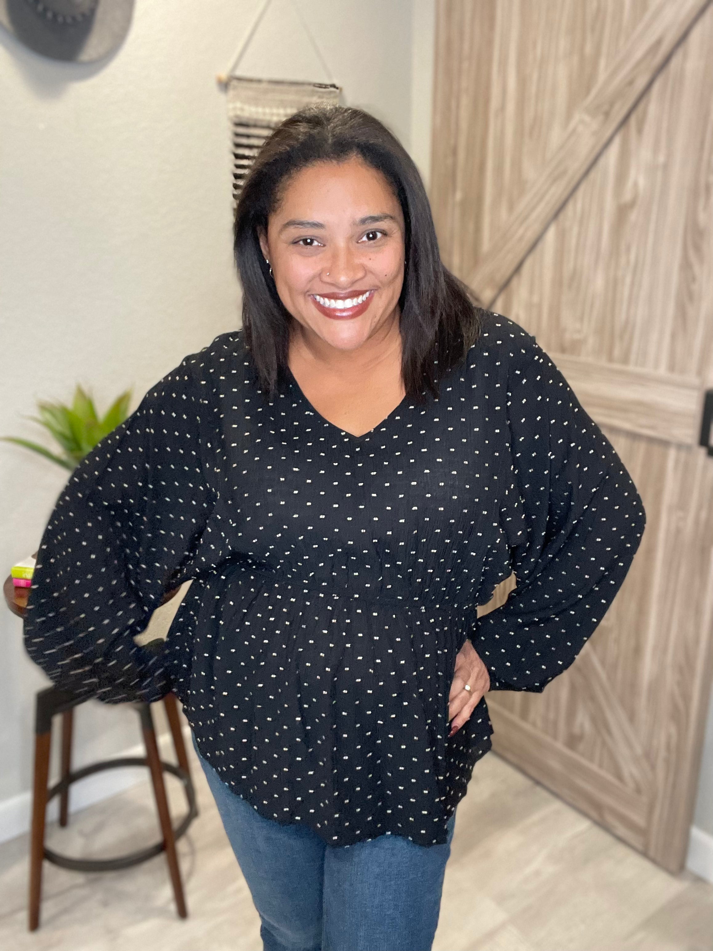 V-Neck Crinkle Woven Babydoll Top