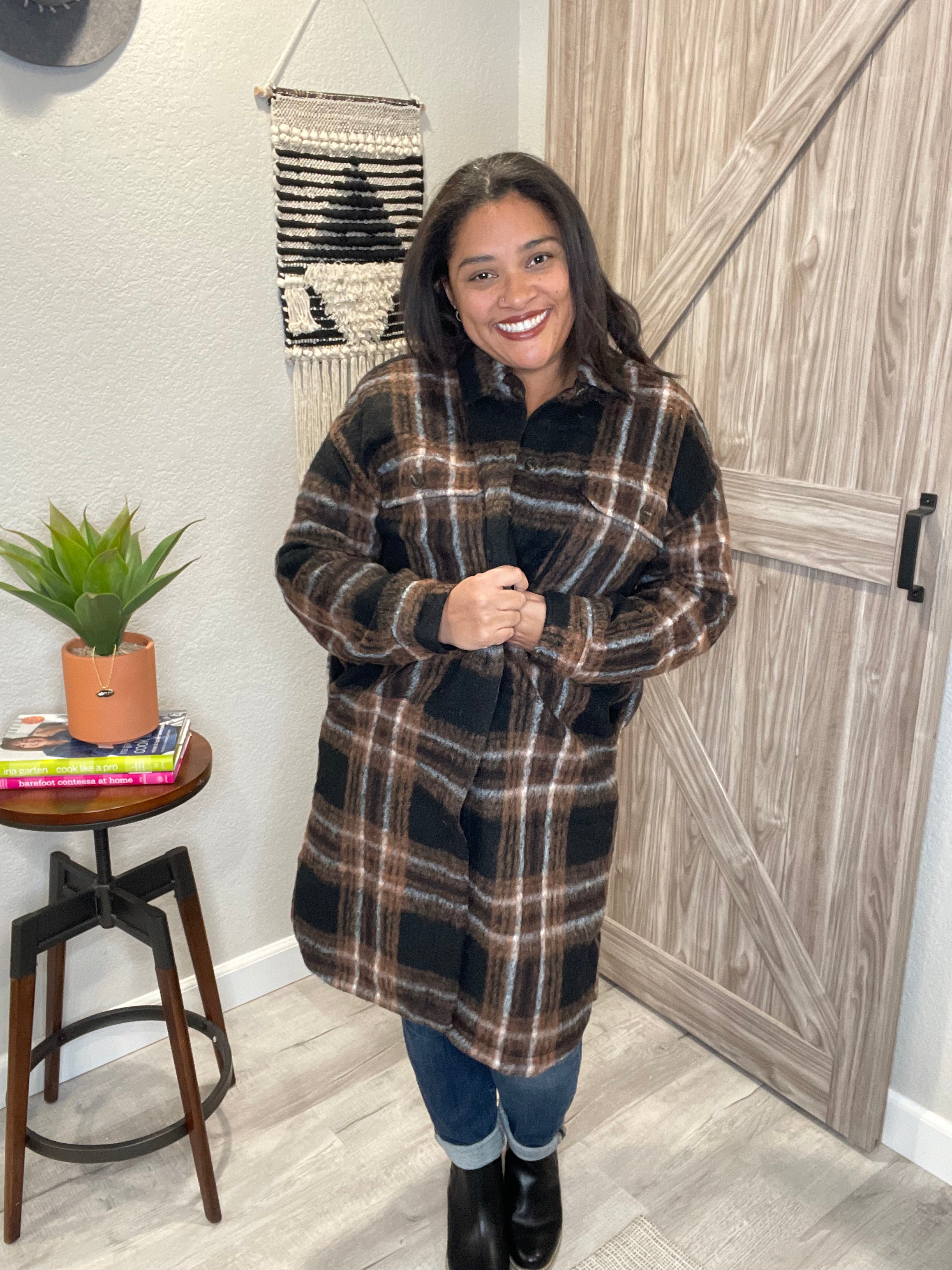 Saltwater Luxe Black & Brown Plaid Button Up Jacket