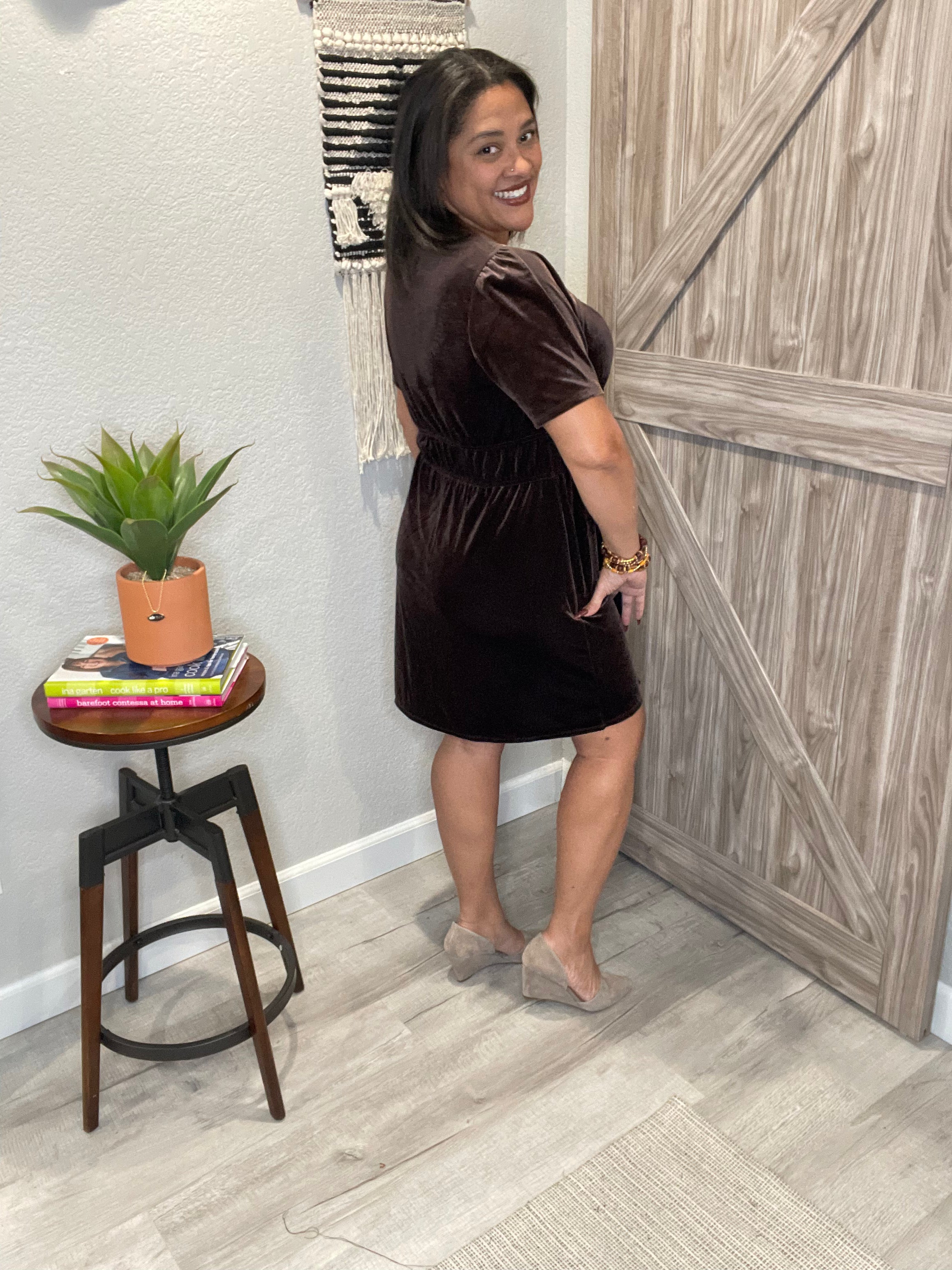 Saltwater Luxe Chocolate Brown Stretch Above the Knee Velour Dress