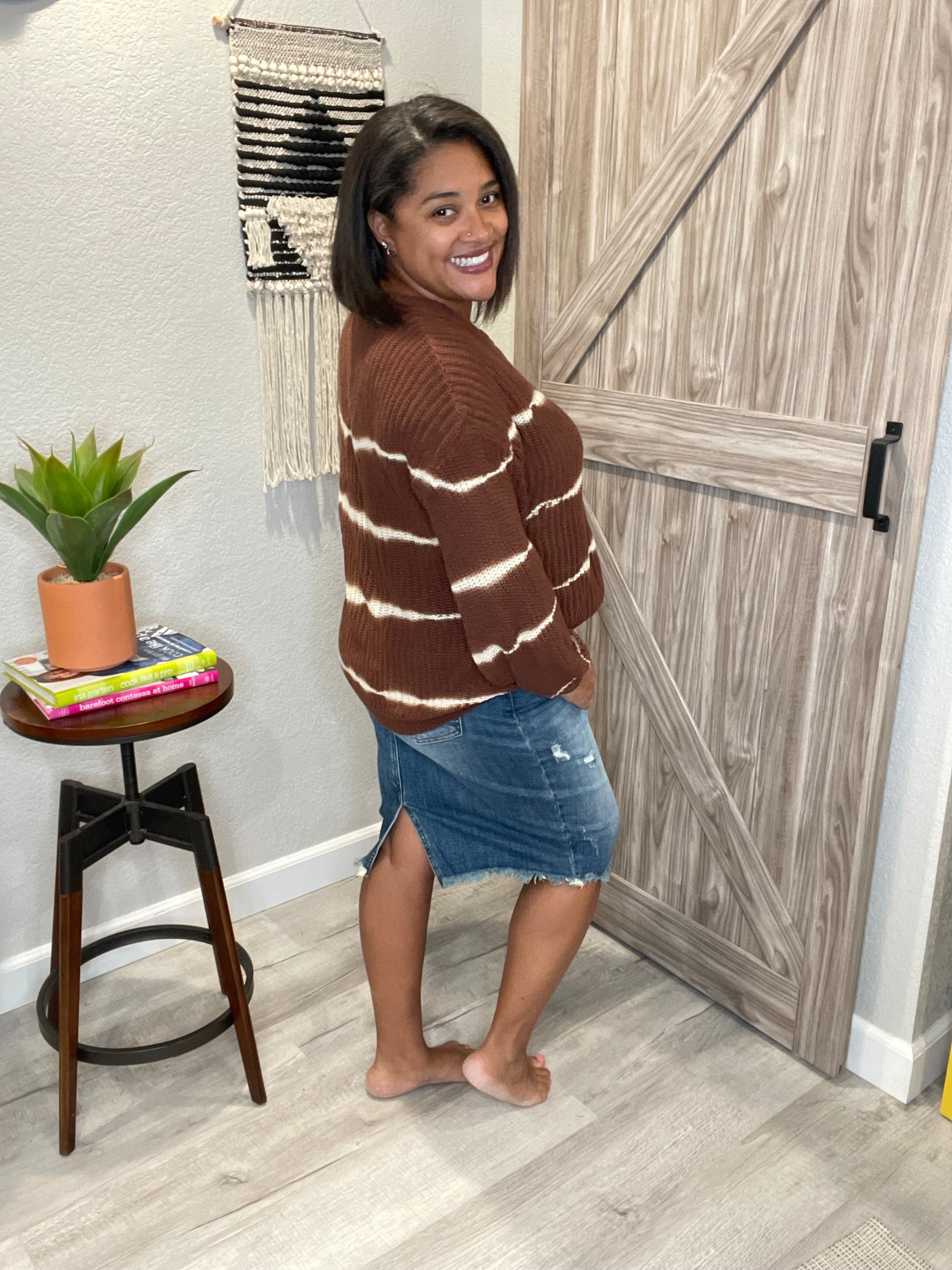 Size 2XL 3XL Cocoa Brown Tie Dye V Neck Pullover Sweater