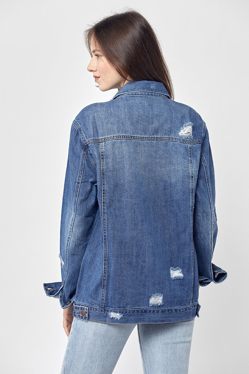 Risen Jeans 90's Oversized & Loose Fit Denim Distressed Jacket