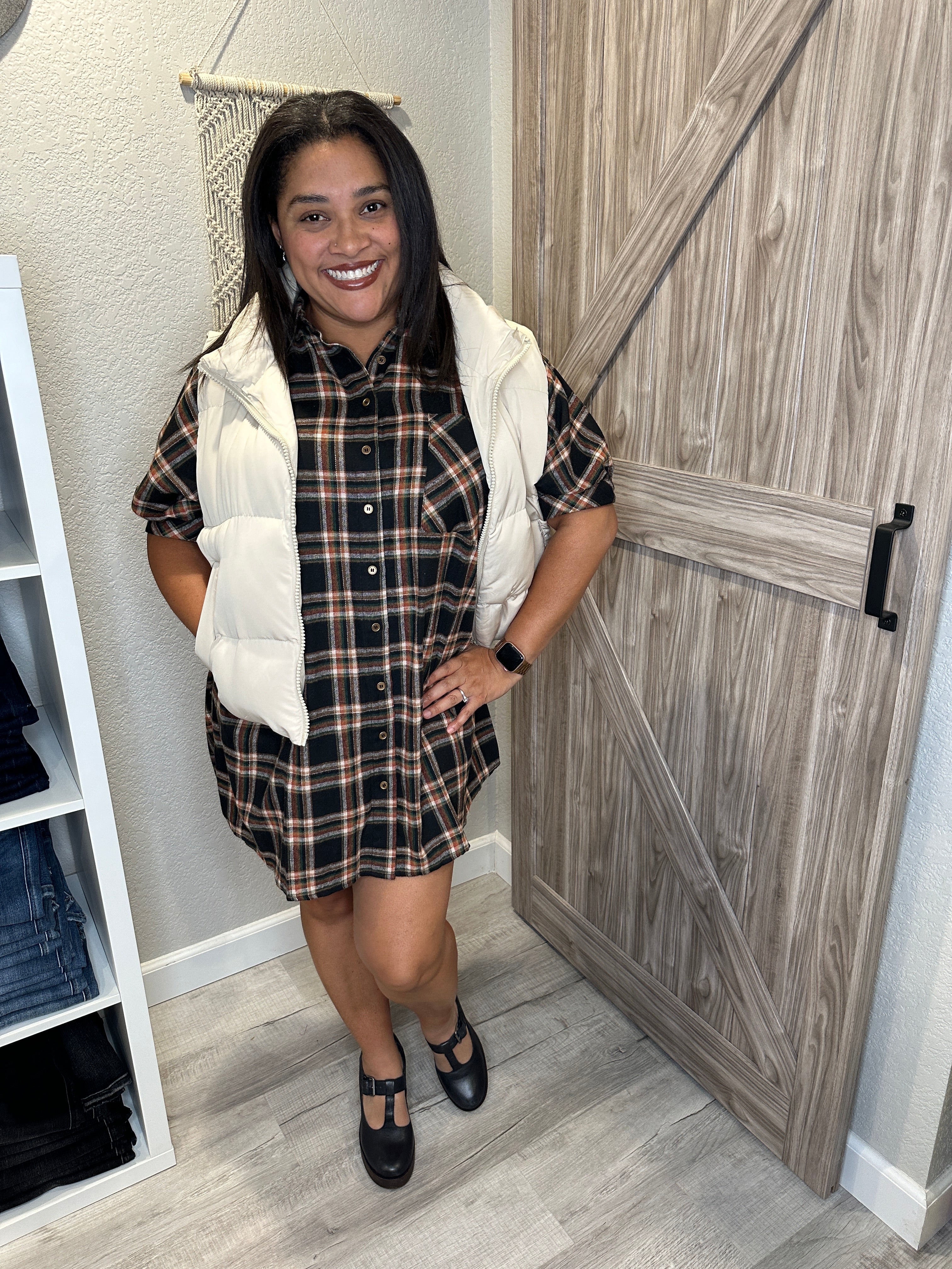 Fall Oversized Plaid Flannel Button Down Dress