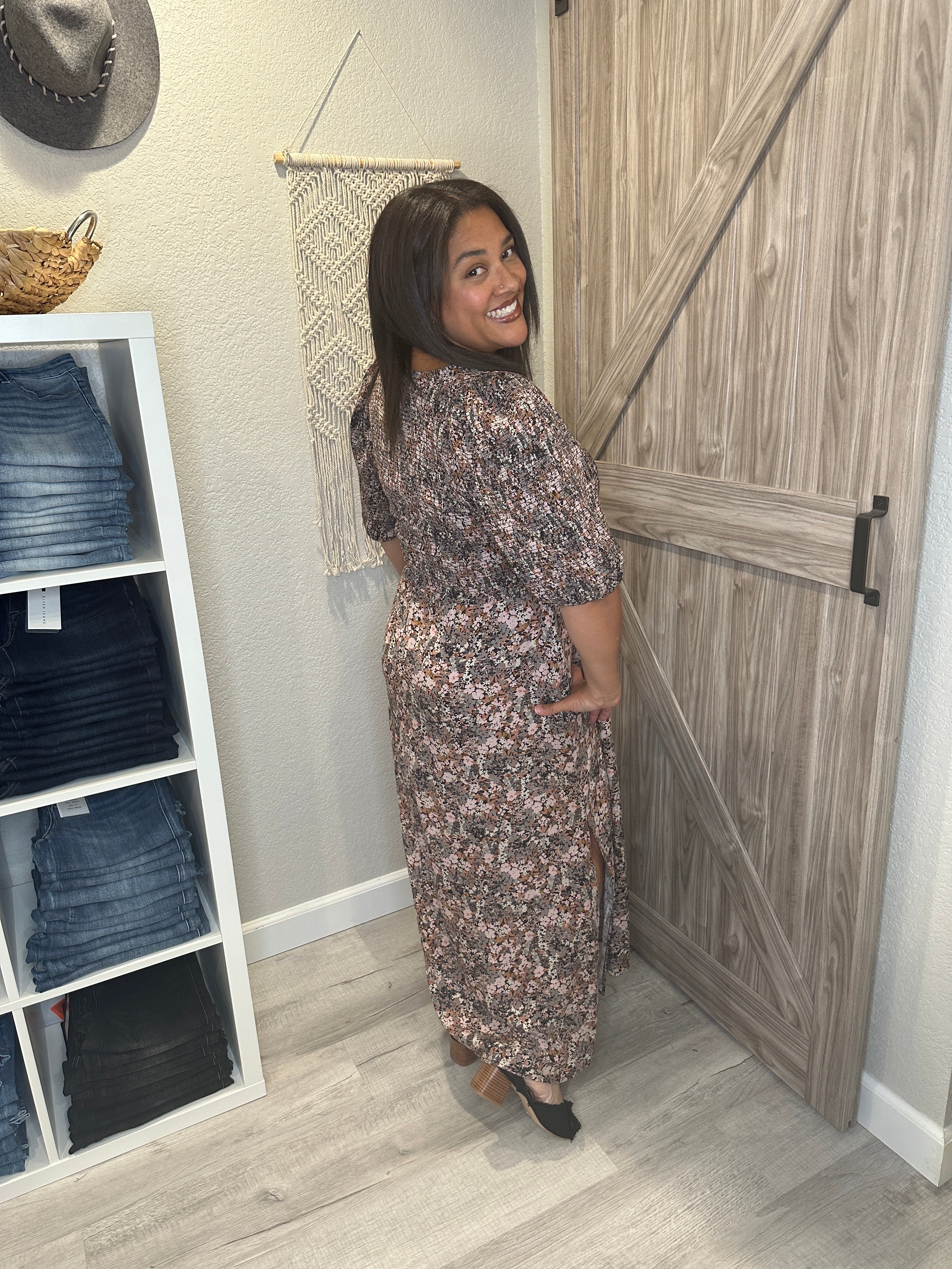 Saltwater Luxe Fall Floral Smocked Midi Dress