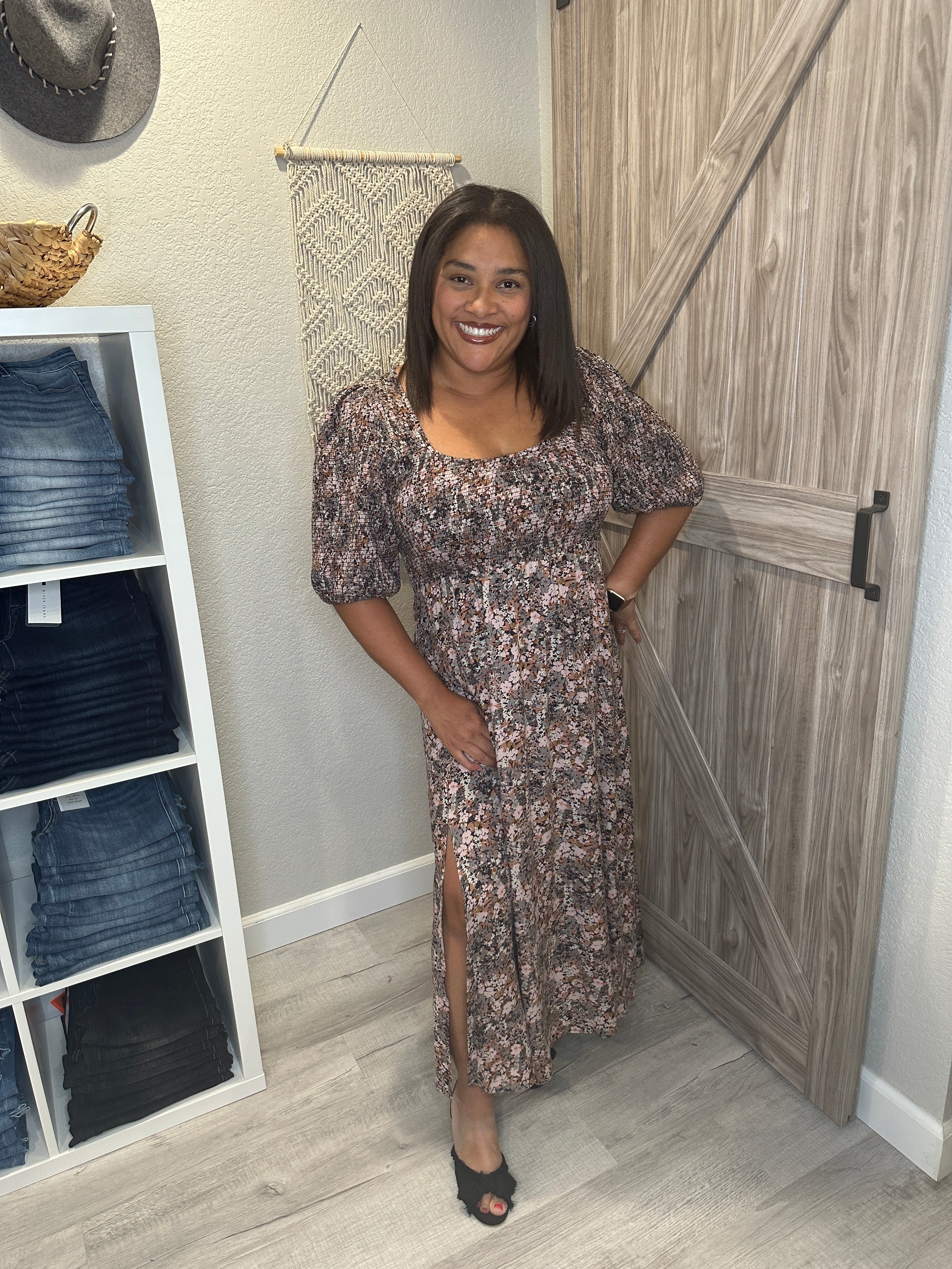 Saltwater Luxe Fall Floral Smocked Midi Dress