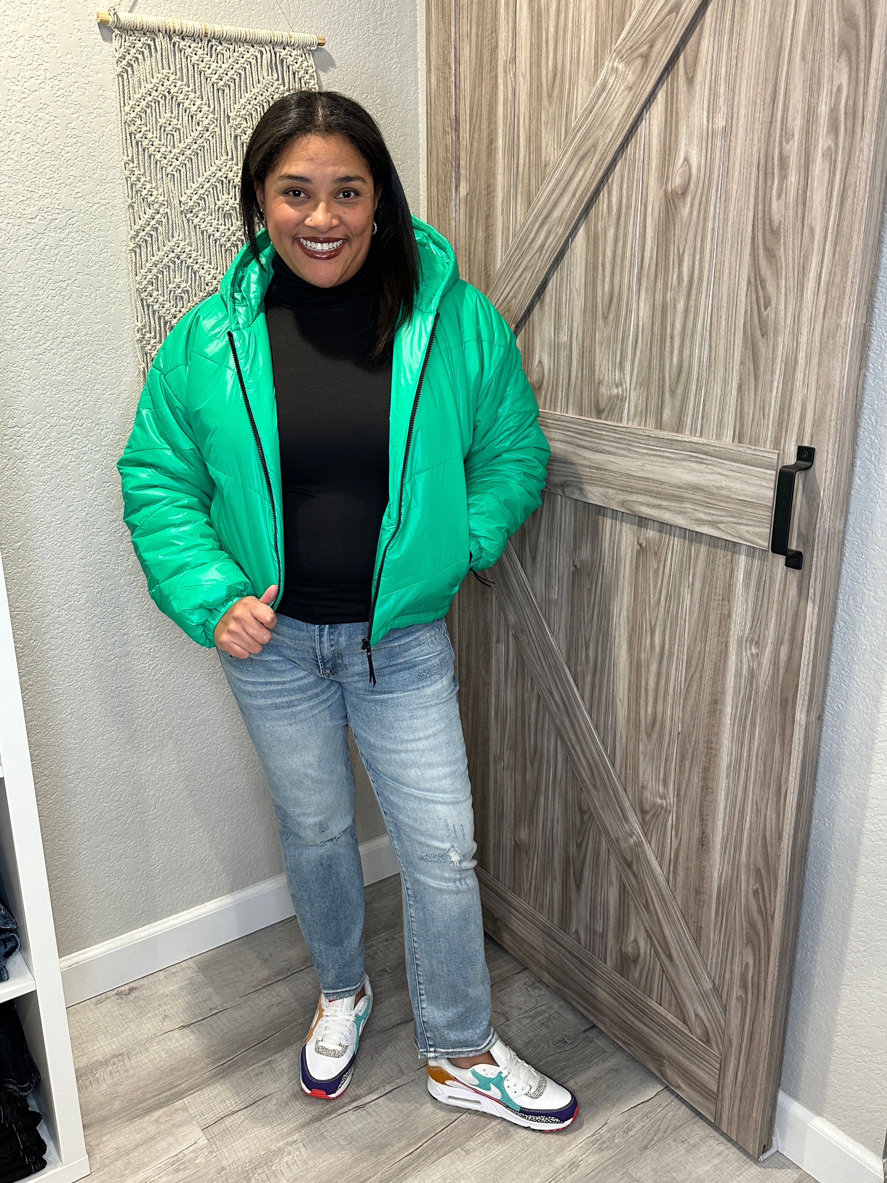 Saltwater Luxe Marsily Electric Green Puffer Cropped Jacket