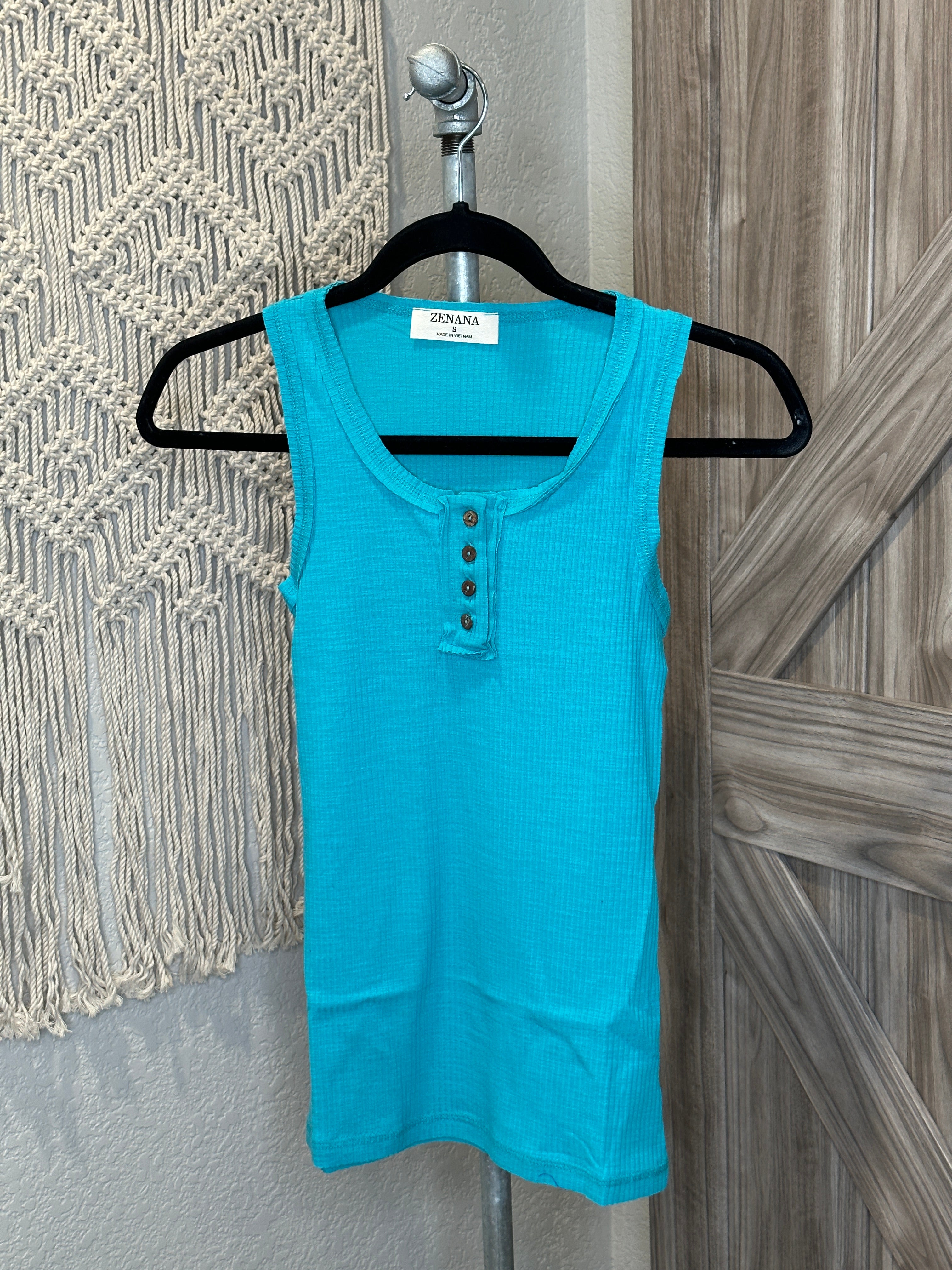 Fitted Summer Ribbed Tank Top with Button Details