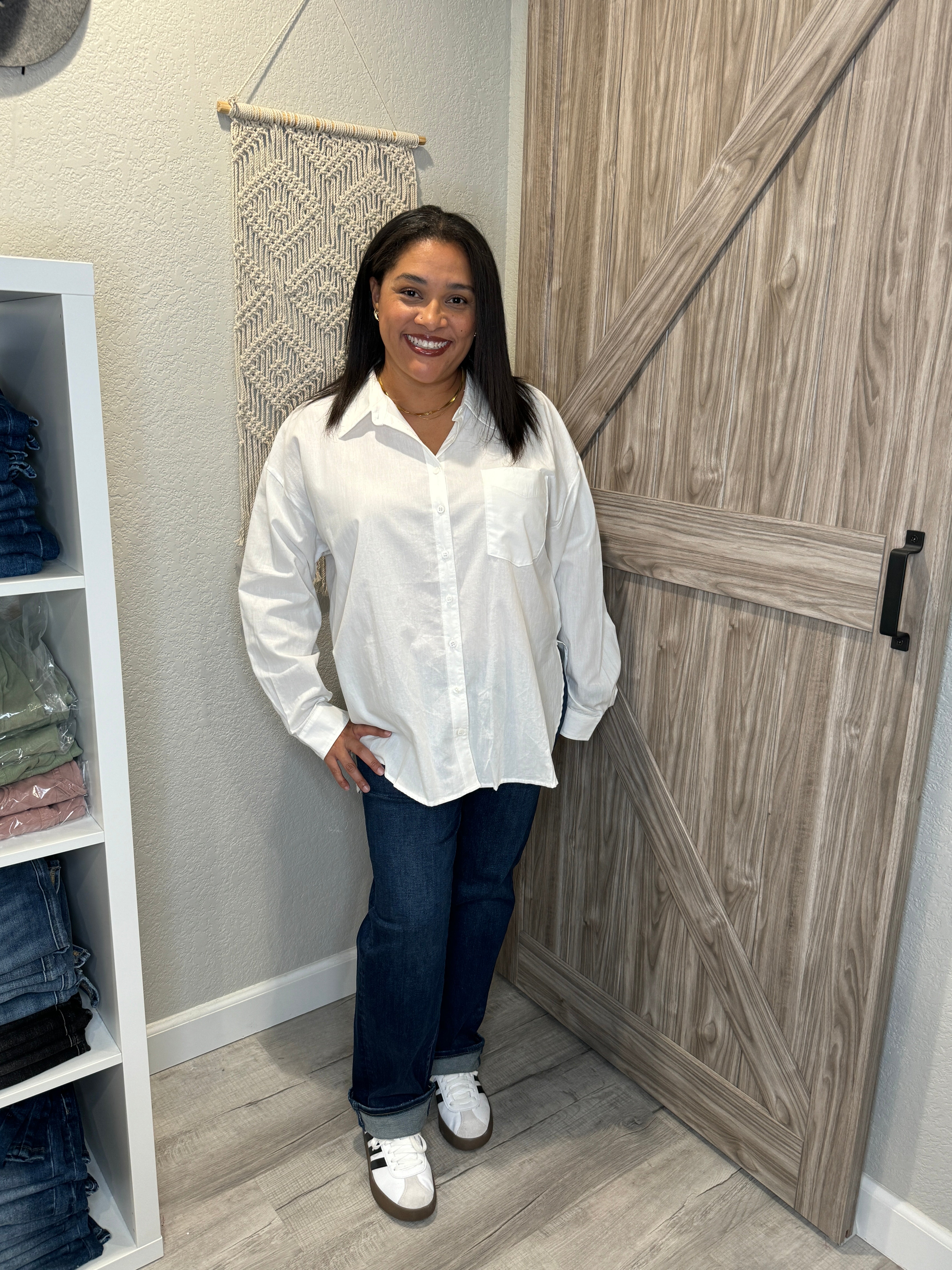 Oversized White Cotton Button Up Collared Shirt