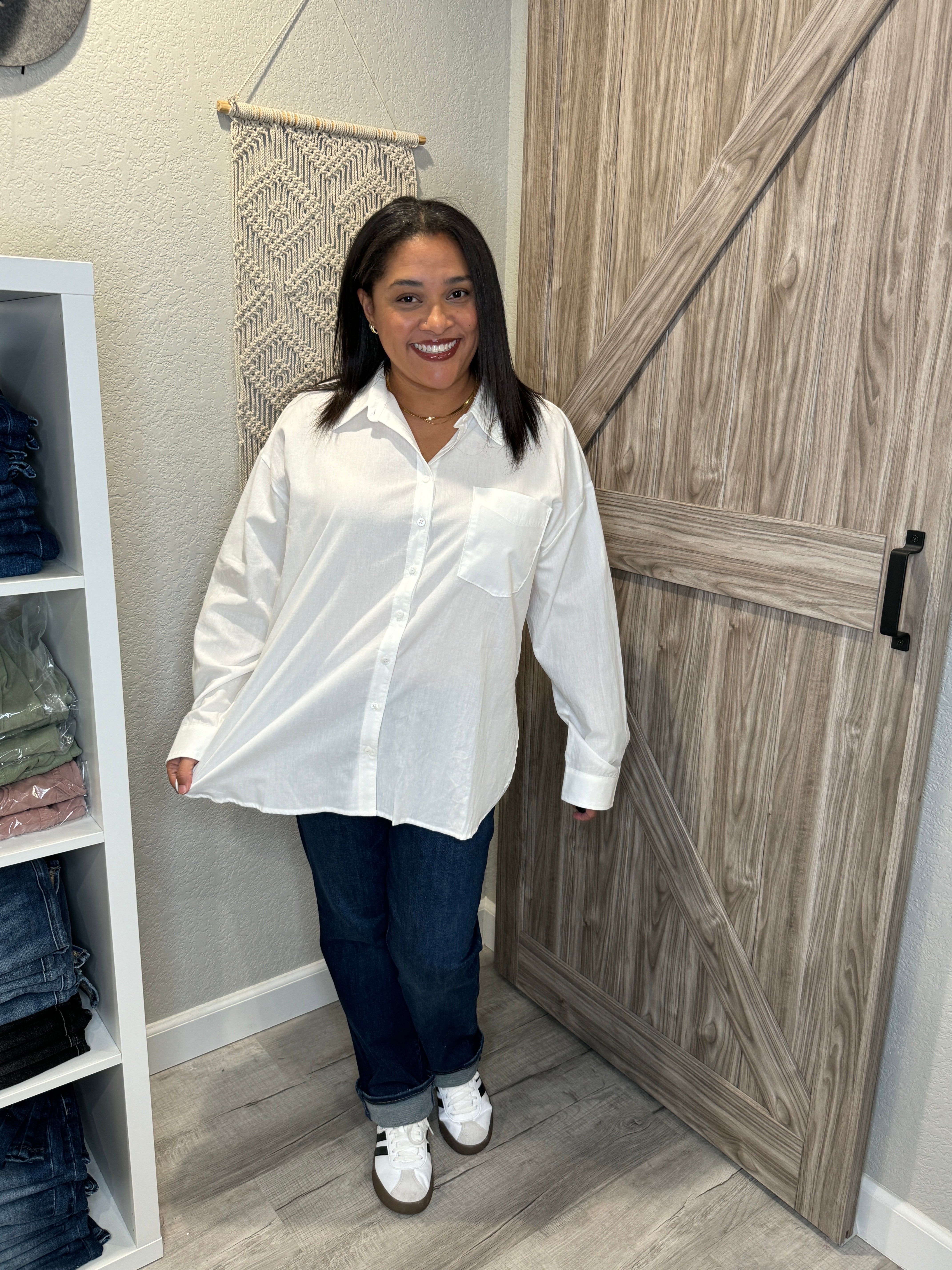 Oversized White Cotton Button Up Collared Shirt