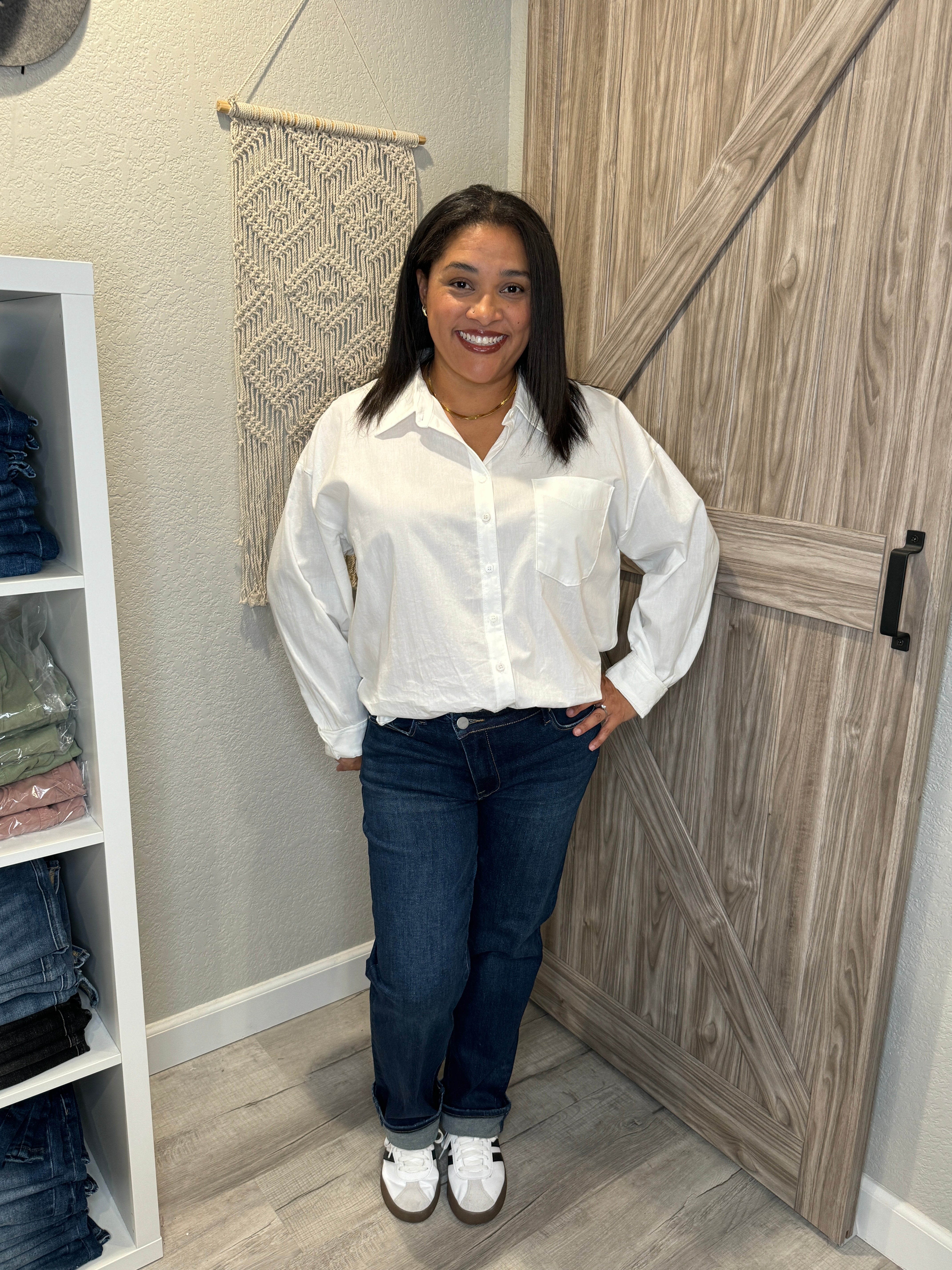 Oversized White Cotton Button Up Collared Shirt