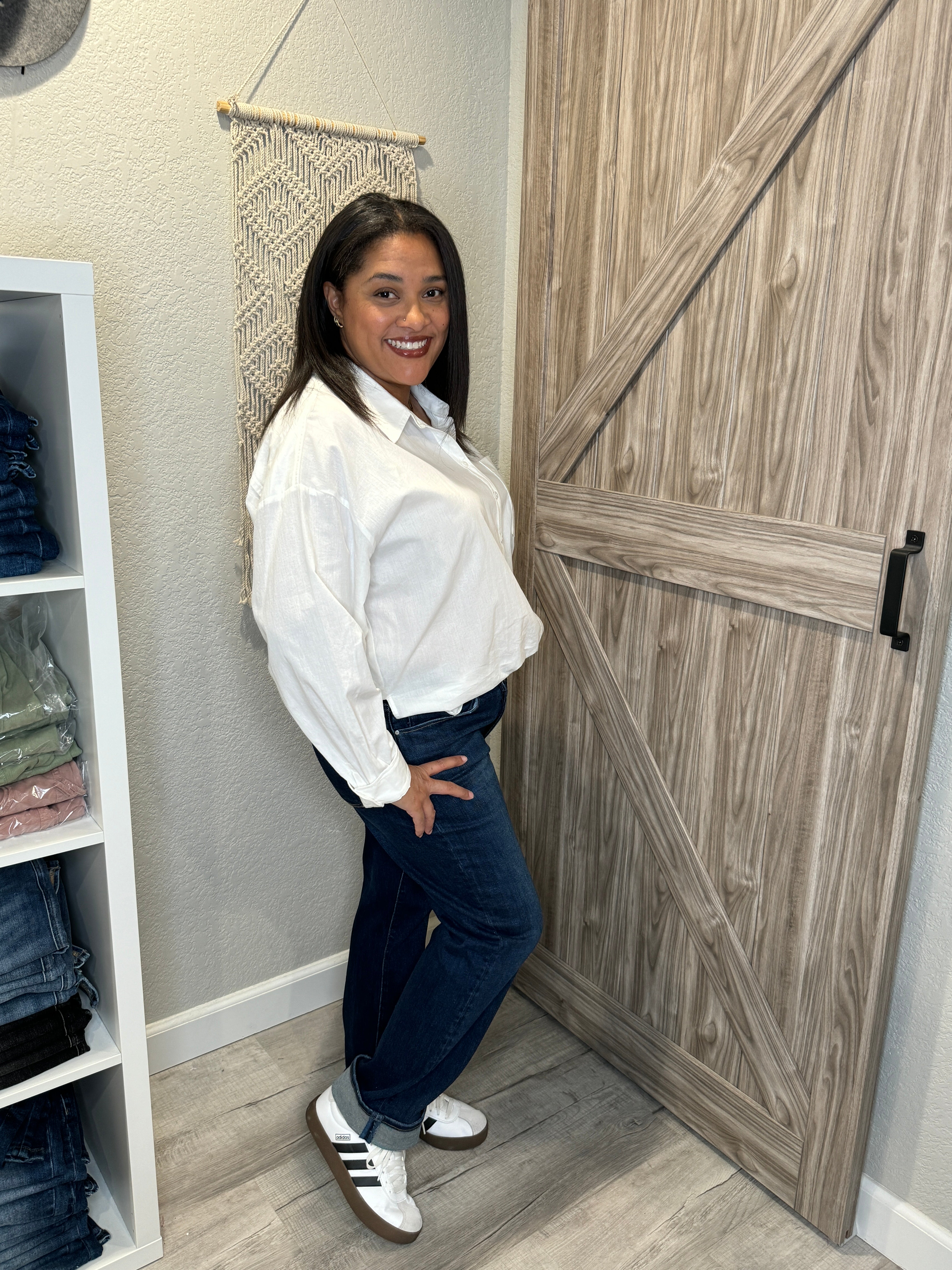 Oversized White Cotton Button Up Collared Shirt