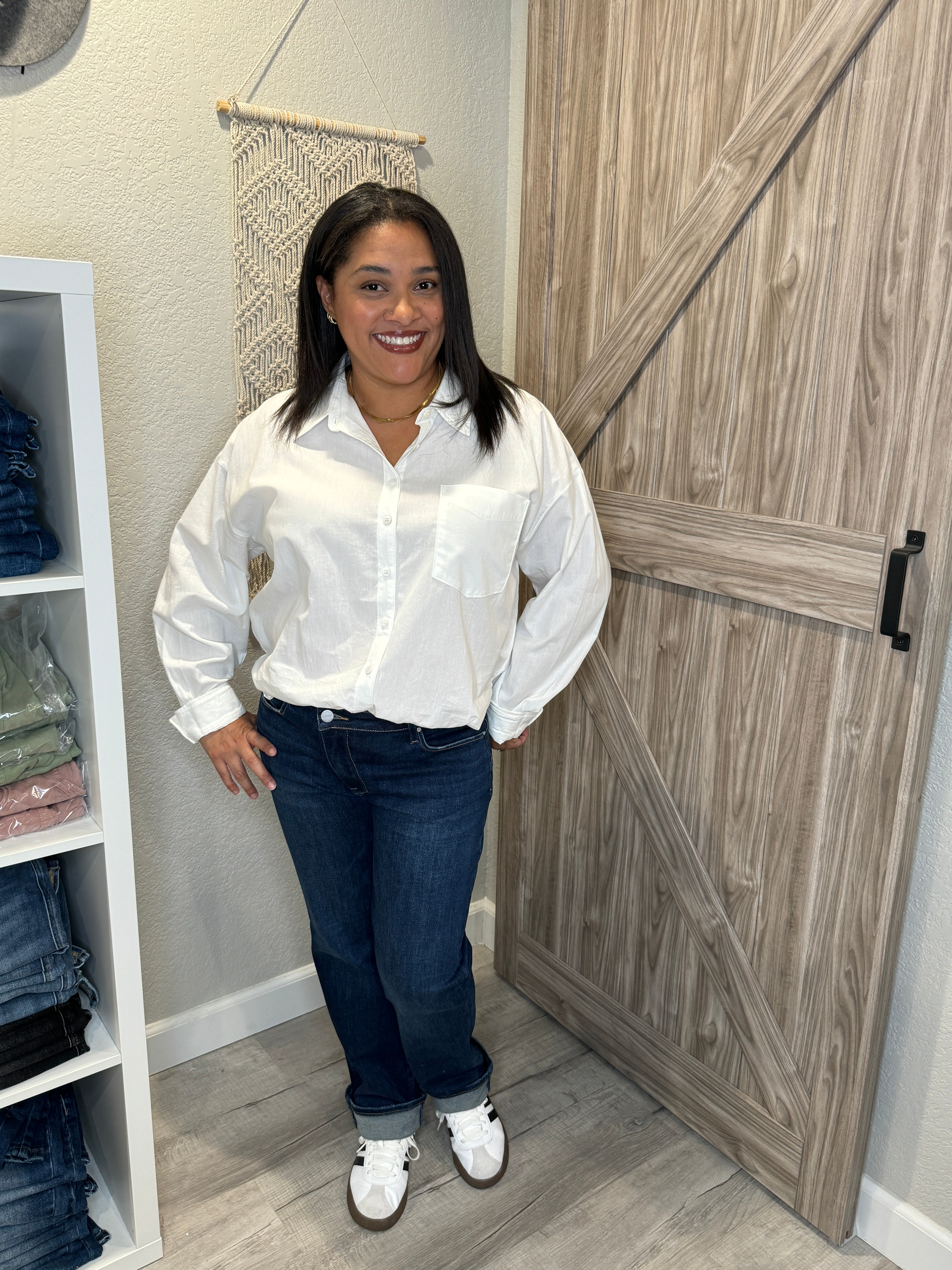 Oversized White Cotton Button Up Collared Shirt