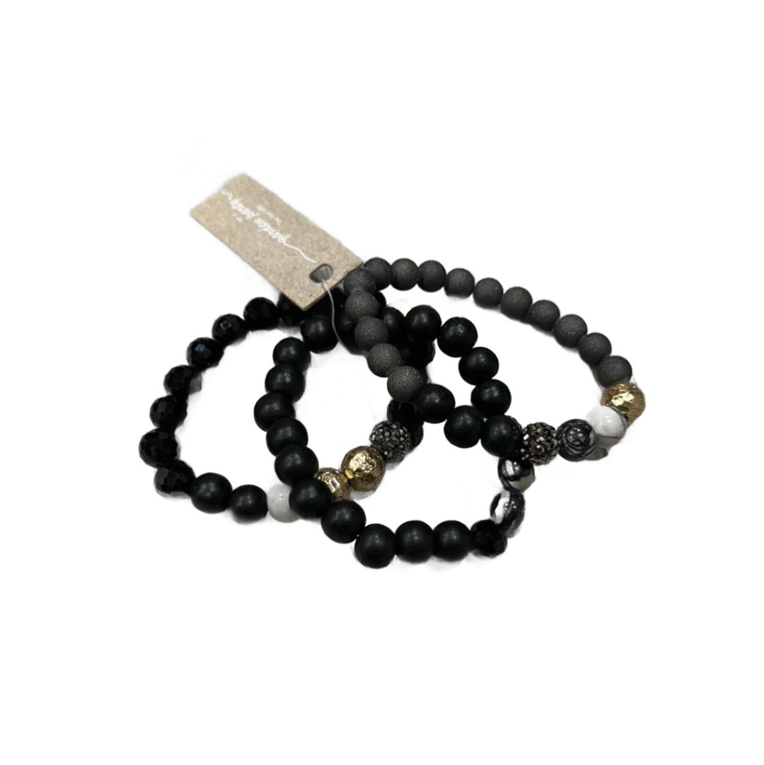 Black & Grey Beaded Charm Bracelets Stack Set of 10