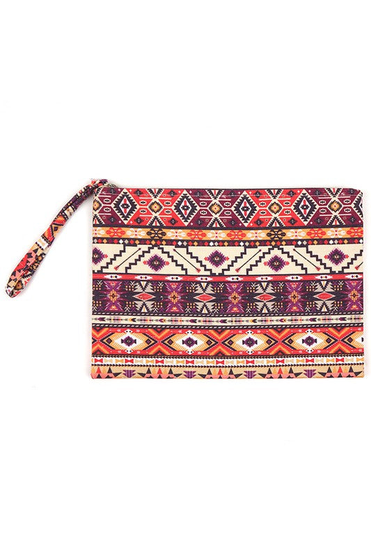 Large Aztec Pattern Zippered Pouch