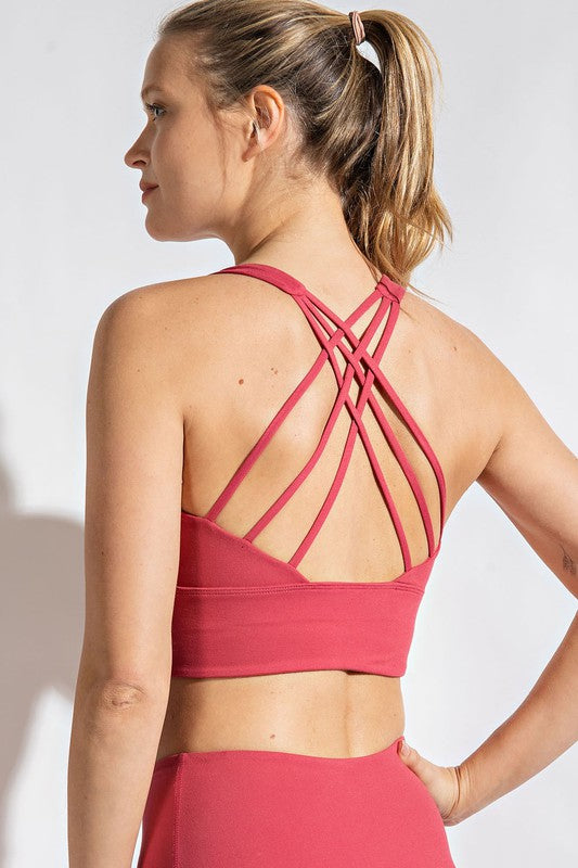 Strappy Criss Cross Back Butter Soft Padded Sports Bra (Multiple Colors)