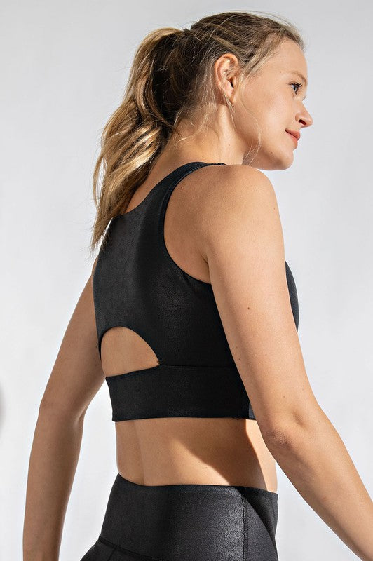 Pebbled Black Double Layer Racerback Butter Sports Bra