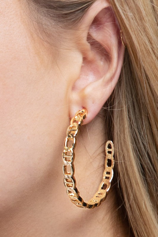 Metal Inter-link Chain Hoop Earrings