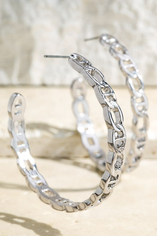 Metal Inter-link Chain Hoop Earrings