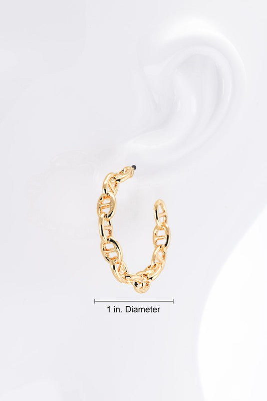 Gold Color Mariner Chain Hoop Earrings