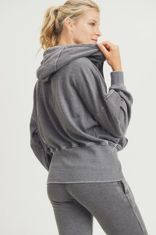 Drop Shoulder Dolman Sleeve Zip Up Hoody Sweatshirt